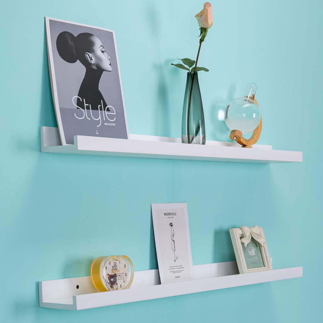 AZSKY Floating Picture Shelves Set of 2 - 36 Inch Modern Wall Mounted Picture Ledge for Home Decor - Includes Mounting Hardware - Perfect for Displaying Photos, Artwork and Collectibles in Living Room, Bedroom or Office