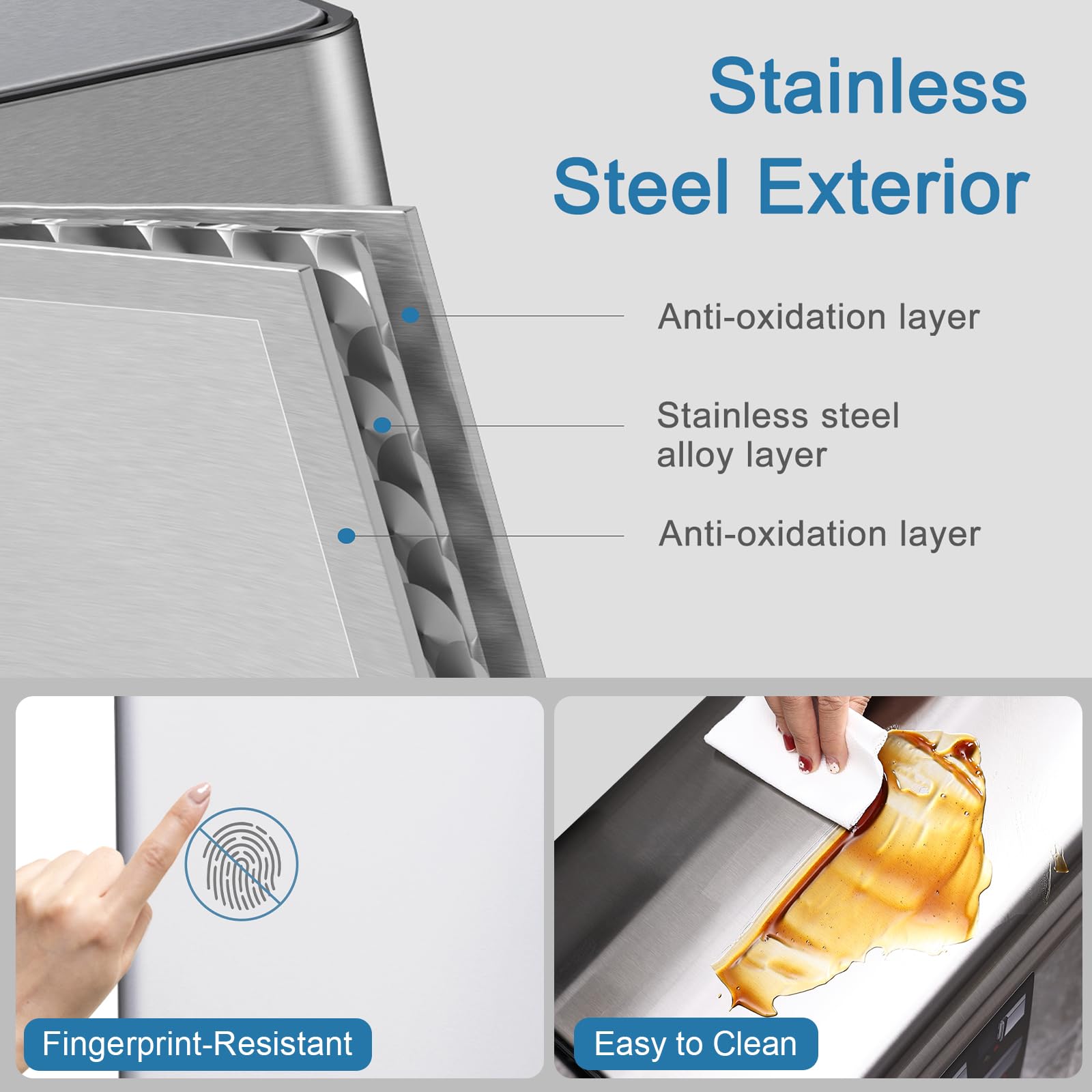 ELPHECO 13.2 Gallon Automatic Motion Sensor Trash Can - Brushed Stainless Steel Rectangular Kitchen Waste Bin with Hands-Free Operation for Home, Office & Living Room (Batteries Not Included) | Ideal for Hygienic Waste Disposal & Modern Spaces