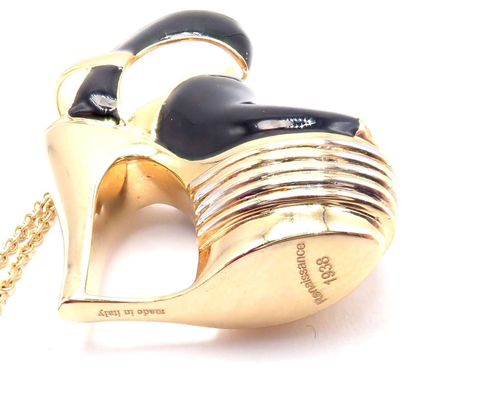 Authentic Salvatore Ferragamo 18K Yellow Gold Enamel Shoe Charm Pendant Necklace | Luxury Italian Jewelry for Women | Perfect Gift for Birthday, Anniversary & Special Occasions