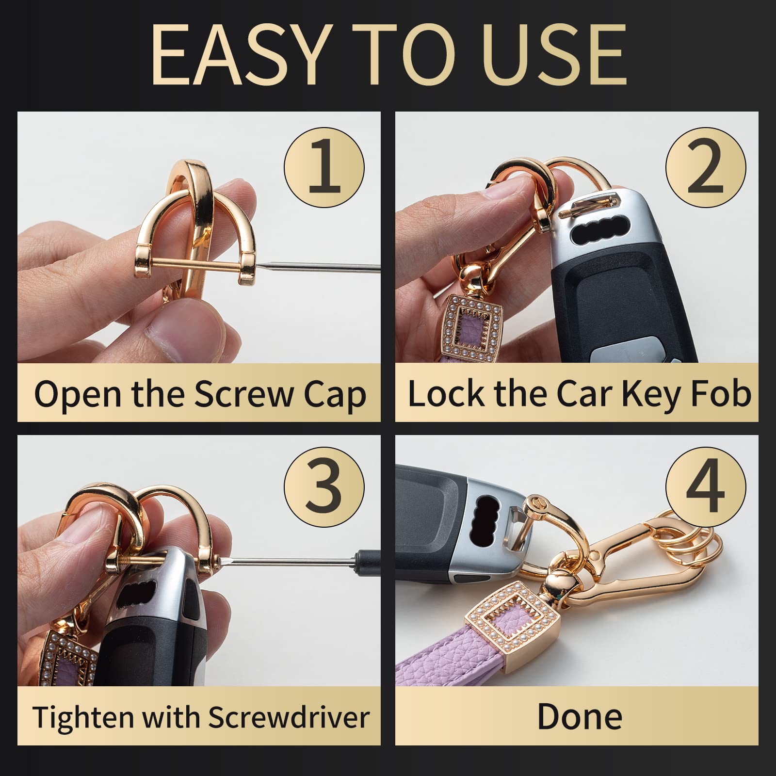 Premium Microfiber Leather Car Keychain - Universal Key Fob Holder for Men & Women (Purple) | Durable Key Organizer for Cars, Home & Office Use
