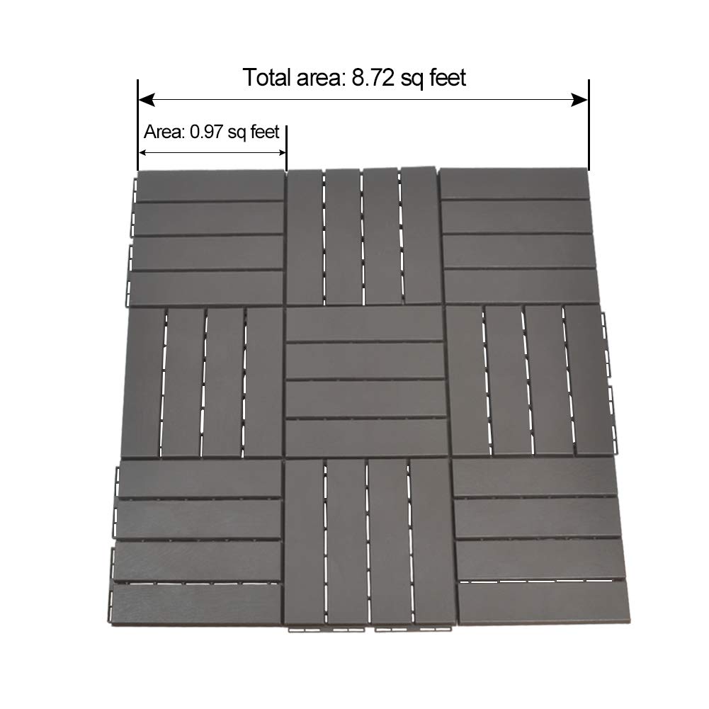 **Domi Patio Deck Tiles 12x12 Inches - Interlocking Composite Shed Floor Tiles, Plastic Kennel Deck with 4 Slats, 27-Piece Pack in Dark Grey - Perfect for Outdoor Patio, Deck, Kennel & Garden Flooring**