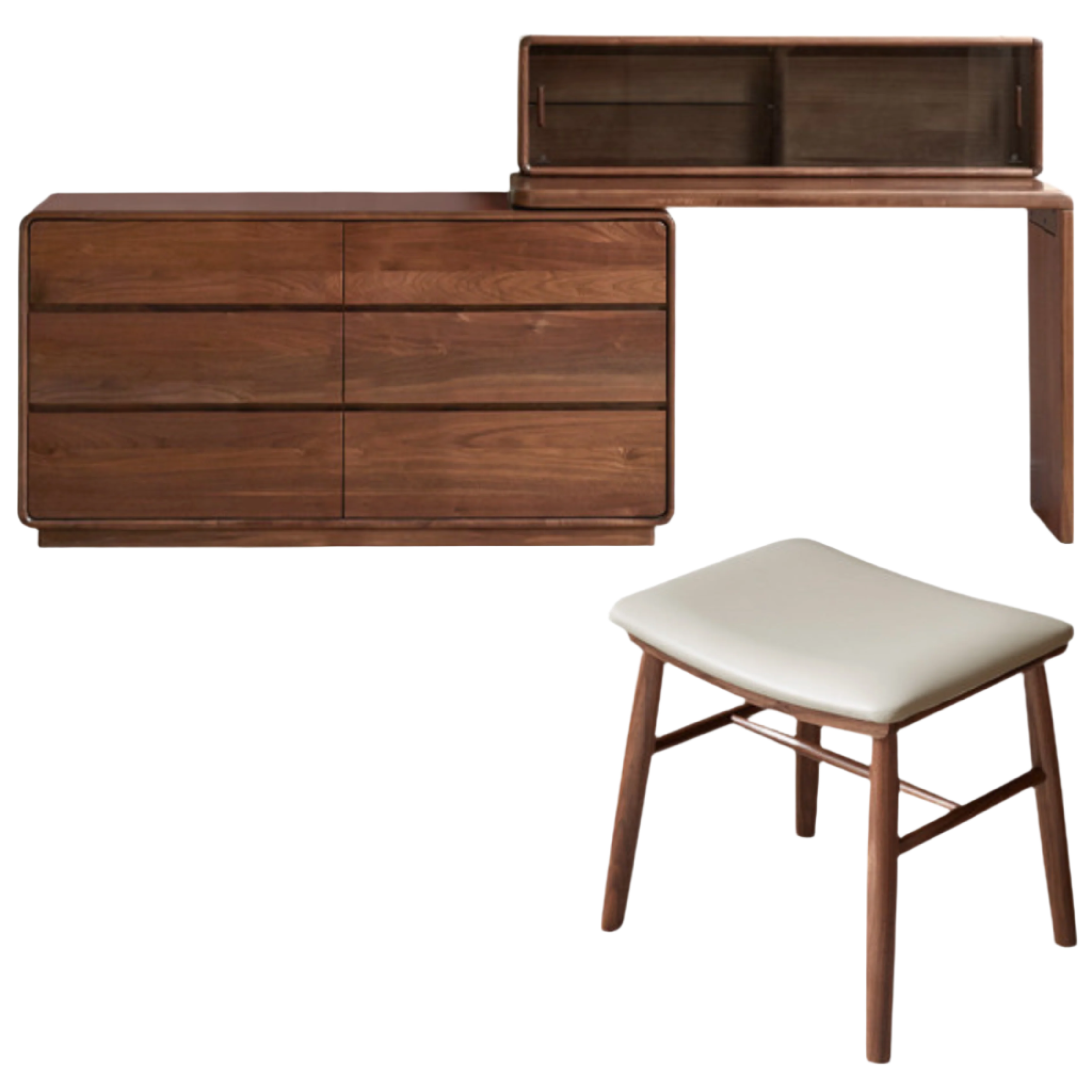 out of stock47.6x15.8x28 inch / 121x40x71 сm / Walnut color / Makeup table right L table + six-drawer cabinet + upper shelf + makeup stool