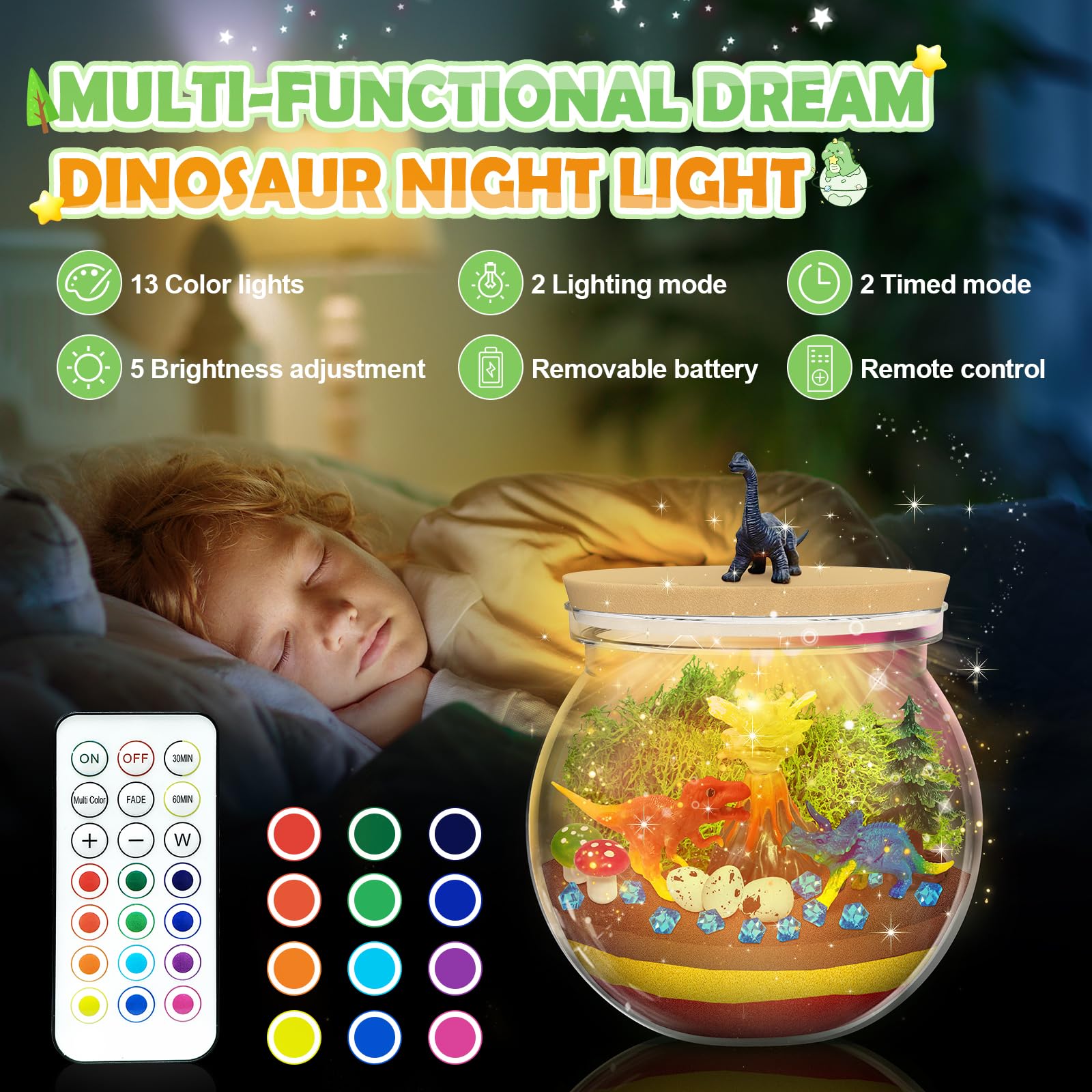 Dinosaur Terrarium Kit for Kids Ages 4-12 - DIY Dinosaur Night Light Craft Kit, STEM Educational Toy & Creative Gift for Boys - Perfect for Bedroom Decor, Birthday Presents & Arts and Crafts Projects