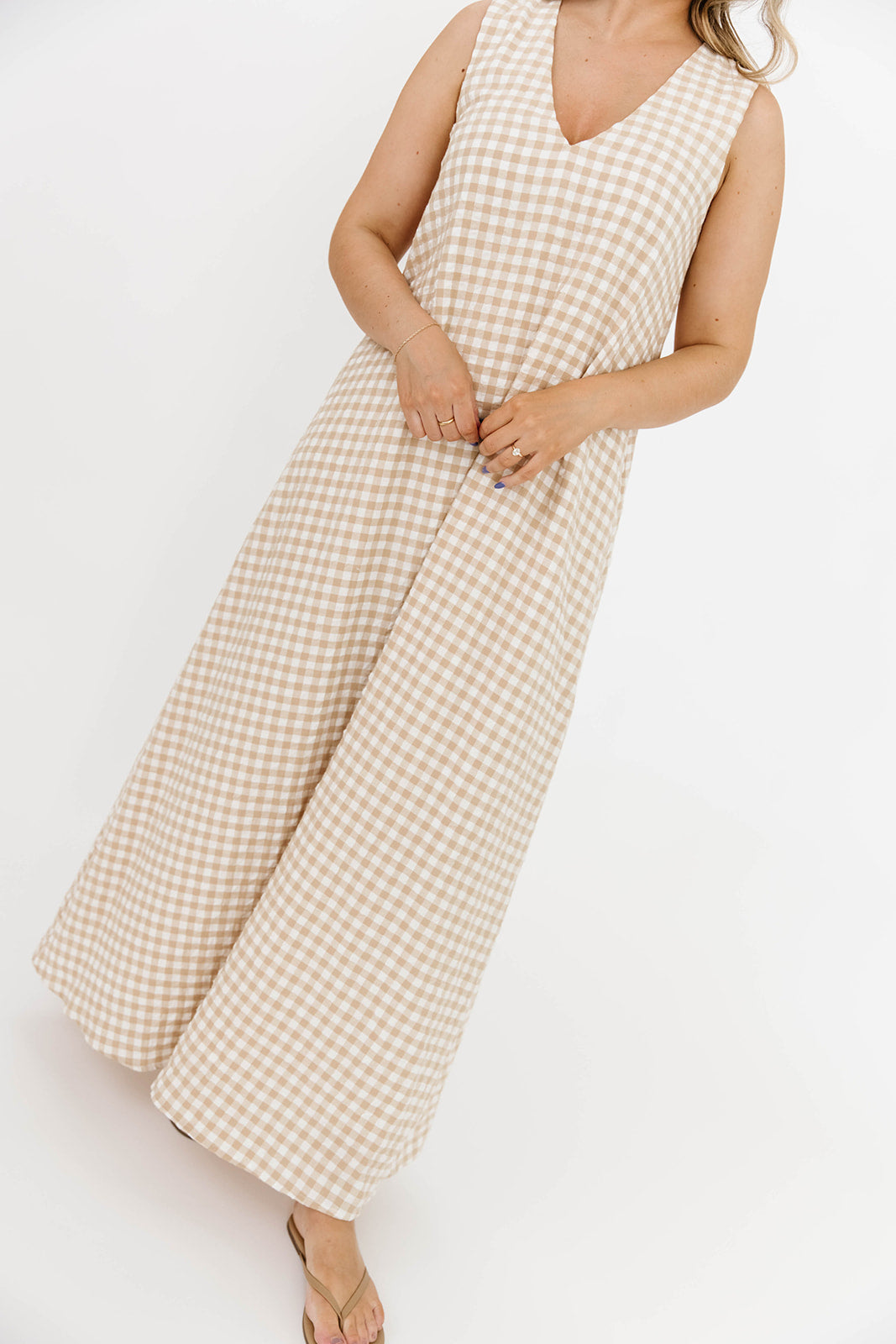 Ruthie Gingham Maxi Dress in Honey - Flowy Summer Dress for Women, Boho Chic Long Dress with Pockets, Perfect for Beach, Vacation & Outdoor Events