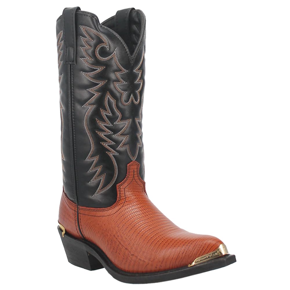 Laredo Men's Atlanta Lizard Print Pointed Toe Dress Boots - Mid Calf Western Cowboy Boots for Men, Black Leather Formal Boots for Office, Wedding & Night Out