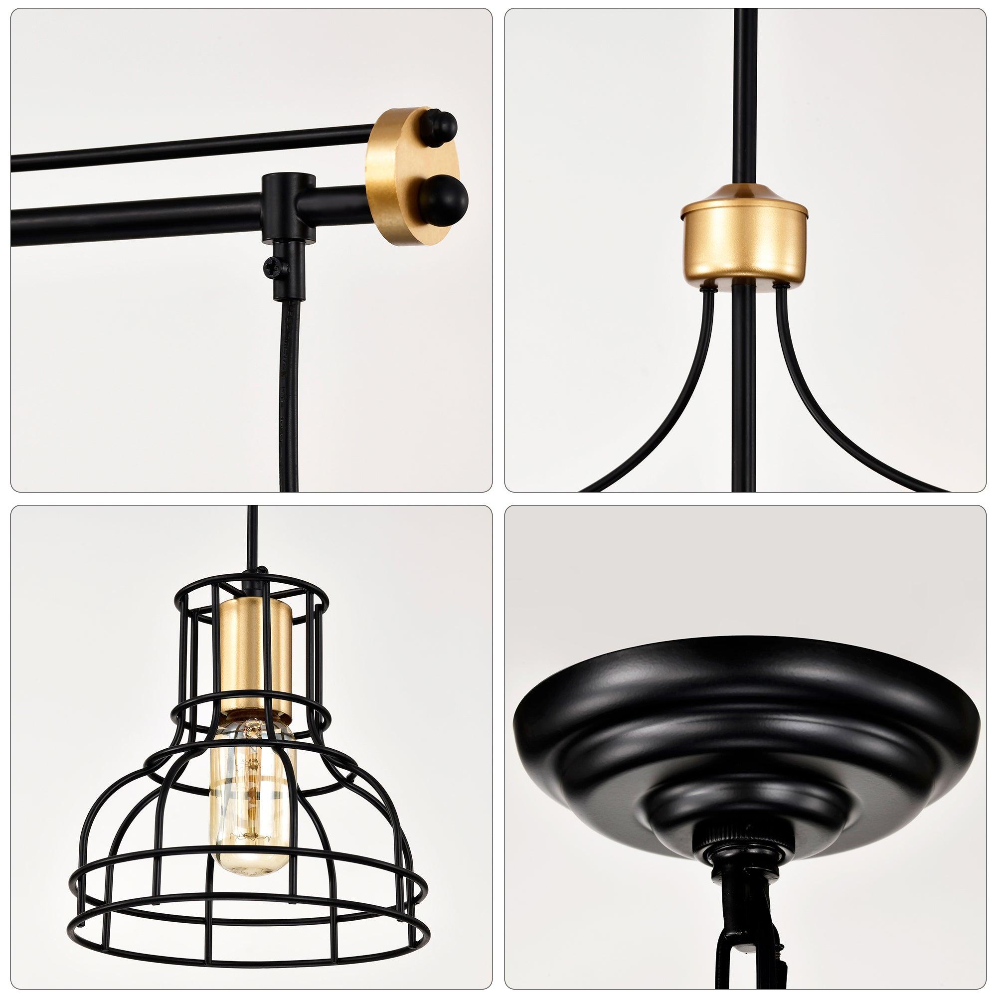 40 Inch Farmhouse Linear Chandelier - Matte Black & Gold Hanging Light Fixture with Metal Lampshade for Dining Room, Kitchen Island & Table Lighting | Rustic Home Decor, Modern Farmhouse Interior Design