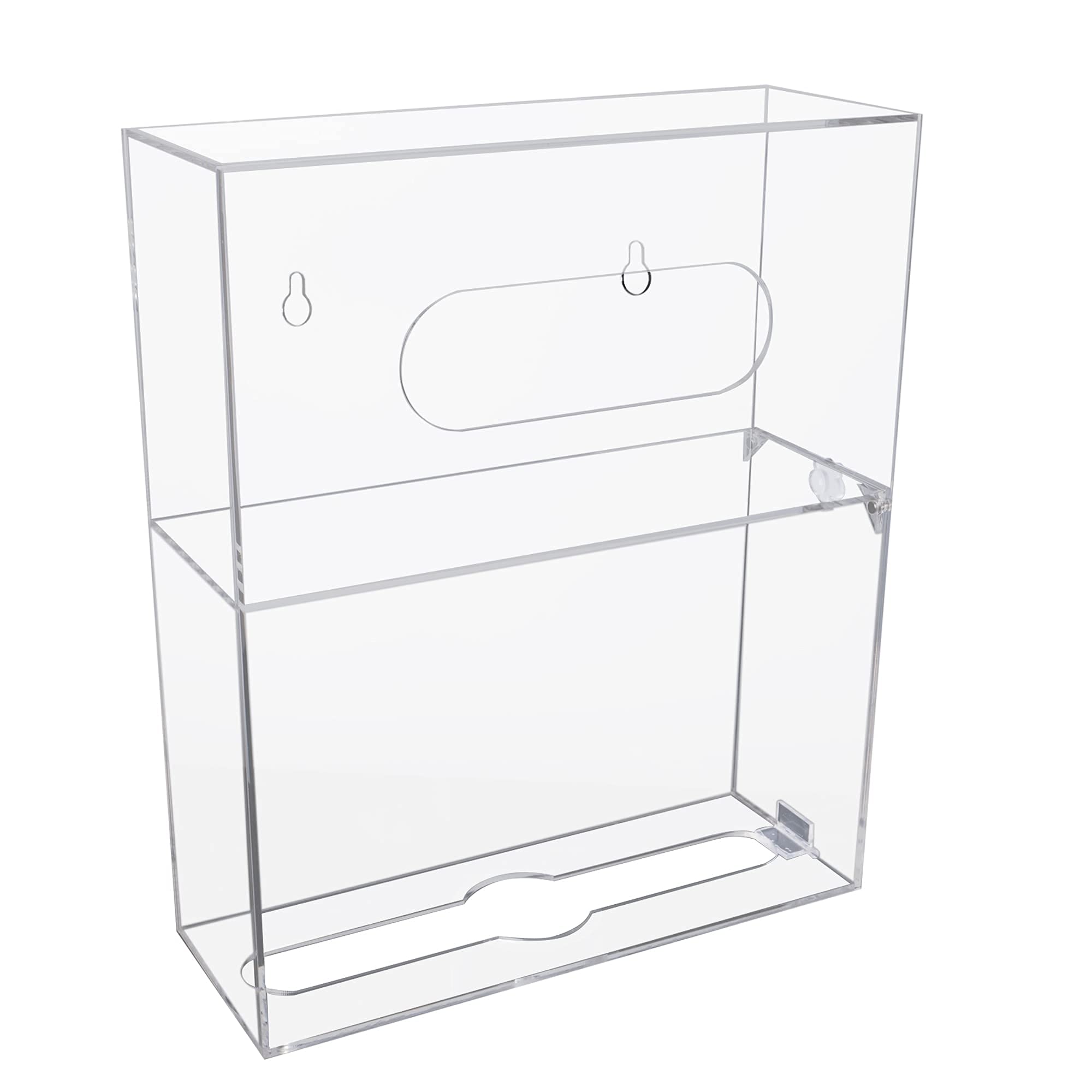 Wall Mount or Countertop Mask Dispenser Station - 2 Compartment Clear Box with Hand Holder for Disposable Masks & Multi-Fold Paper Towels | Ideal for Offices, Hospitals, Schools & Public Spaces