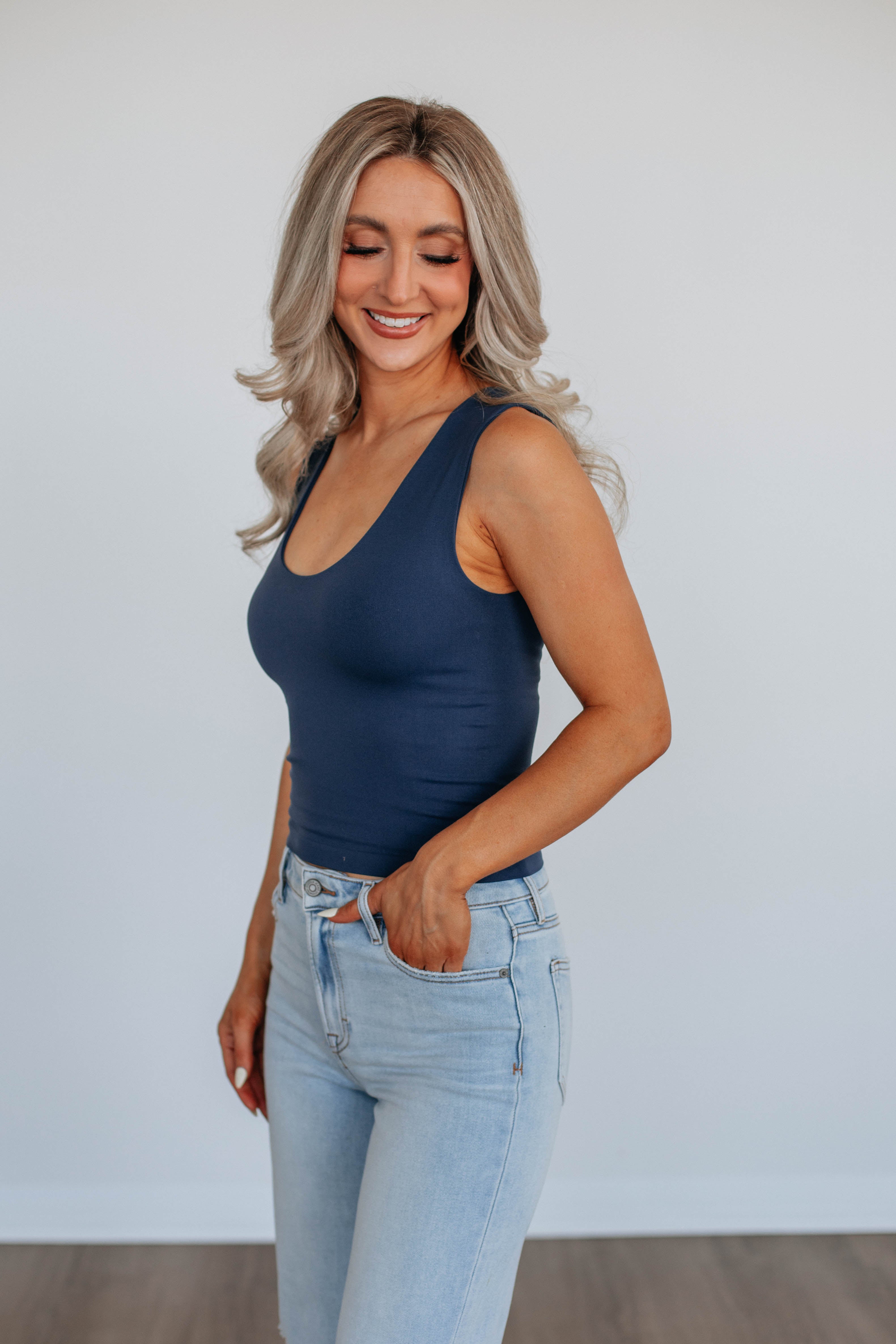 Jetson Seamless Tank Top for Women - Navy Blue Soft Stretch Comfortable Casual Shirt - Perfect for Yoga, Gym, Workout & Everyday Wear