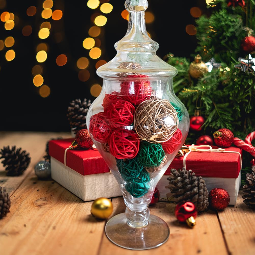 Qingbei Rina Christmas Wicker Rattan Balls - 20 PCS Decorative Orbs in Red, Green & Gold for Xmas Vase Fillers, Centerpieces & Bowl Decor | Perfect for Holiday Home Decor, Table Settings & Festive Gift Wrapping