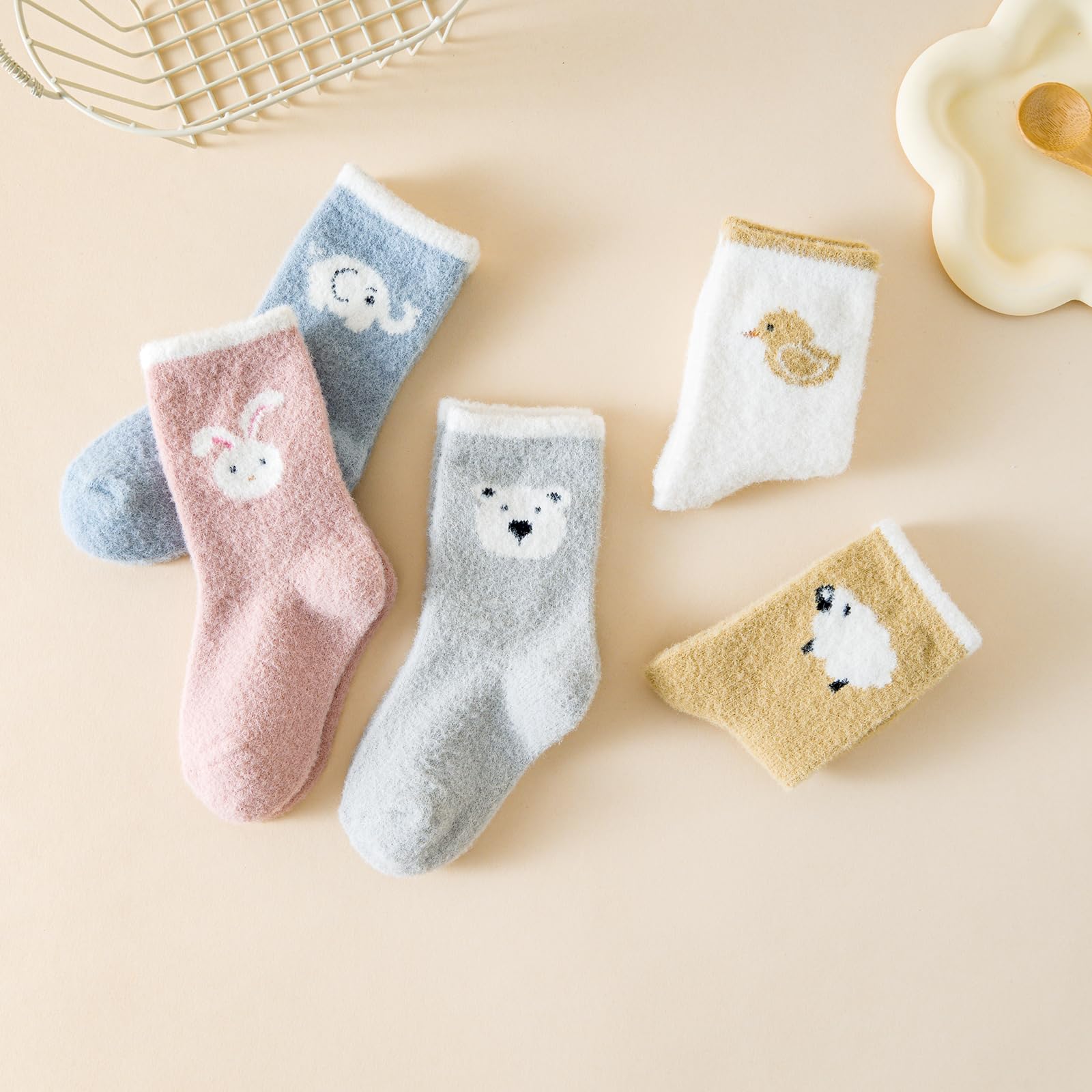 5 Pairs Warm Fuzzy Winter Socks for Toddlers 1-5 Years - Soft Coral Fleece Crew Socks for Baby Girls & Boys | Cozy Indoor & Outdoor Wear for Playtime, Preschool & Cold Weather