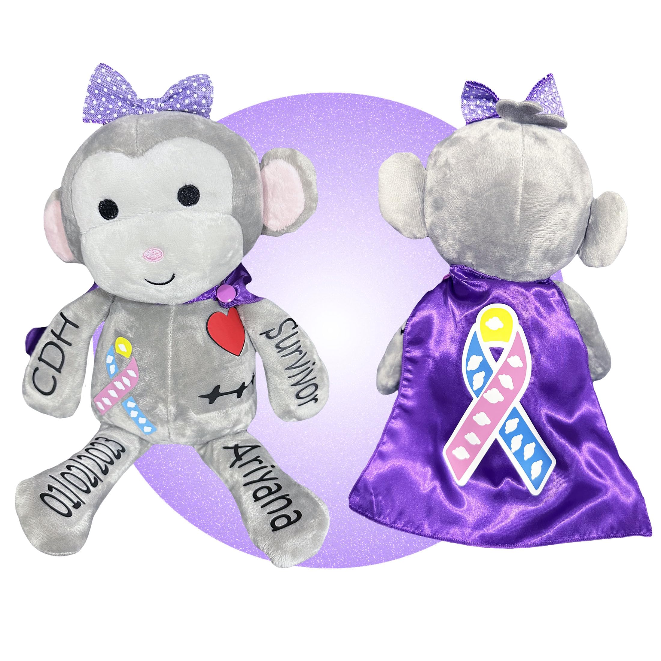 Congenital Diaphragmatic Hernia Awareness Plush Toy - Personalized CDH Surgery Gift for Boys & Girls - Soft Monkey Stuffed Animal for CDH Warriors - Perfect Gift for Hospital Stay, Recovery & Support - Free Gift Wrapping Included