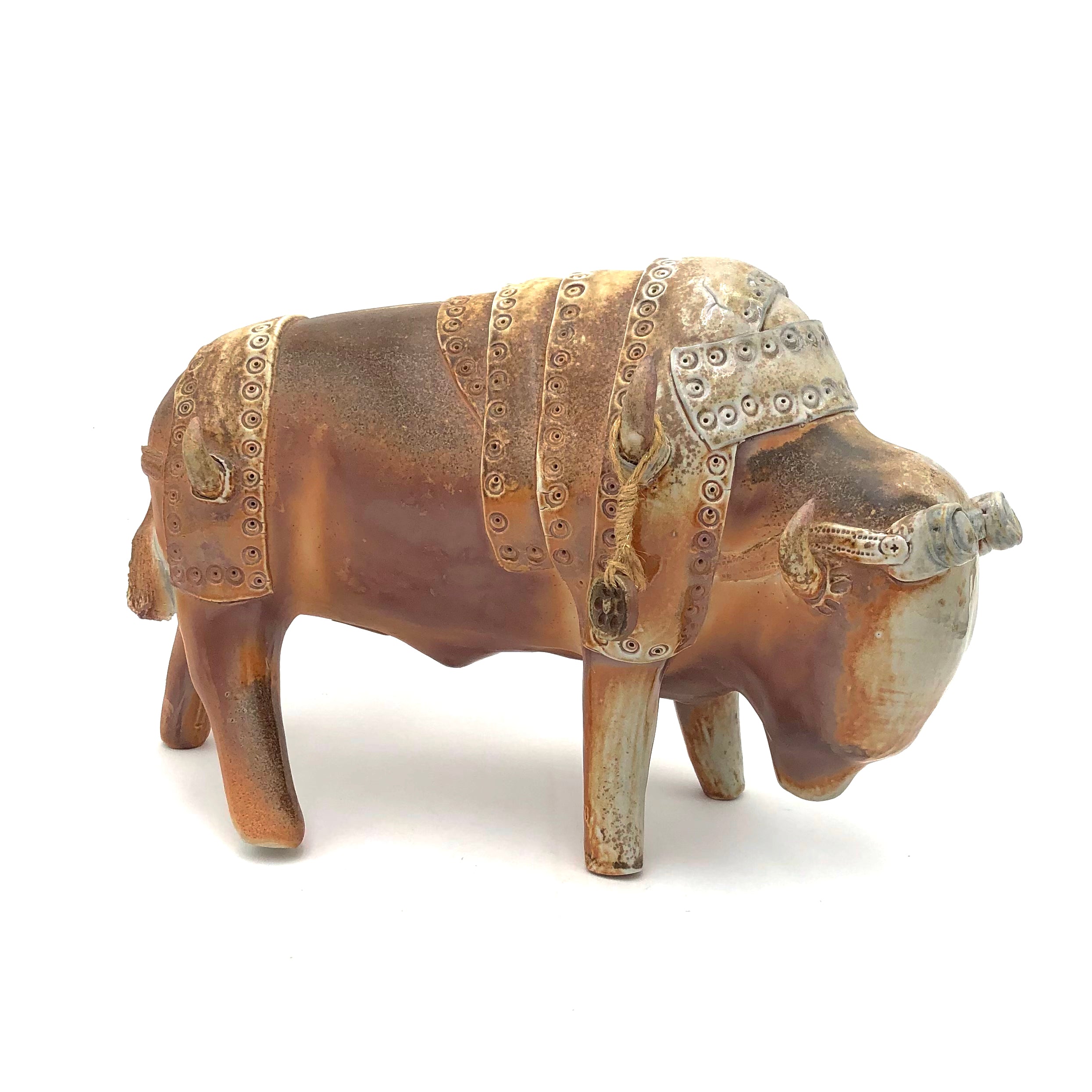 Brian Horsch Extra Large Wood Fired Ceramic Bison Sculpture - Handcrafted Steampunk Decor for Home & Office | Unique Rustic Art Piece for Western Decor, Mantel Display, and Gift Giving