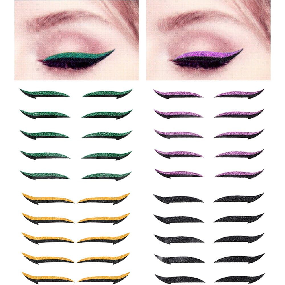 Fopytu Glitter Eyeliner Stickers - Self-Adhesive Waterproof Eye Makeup Strips for Instant Glam Look | Perfect for Parties, Halloween, Cosplay & Special Occasions