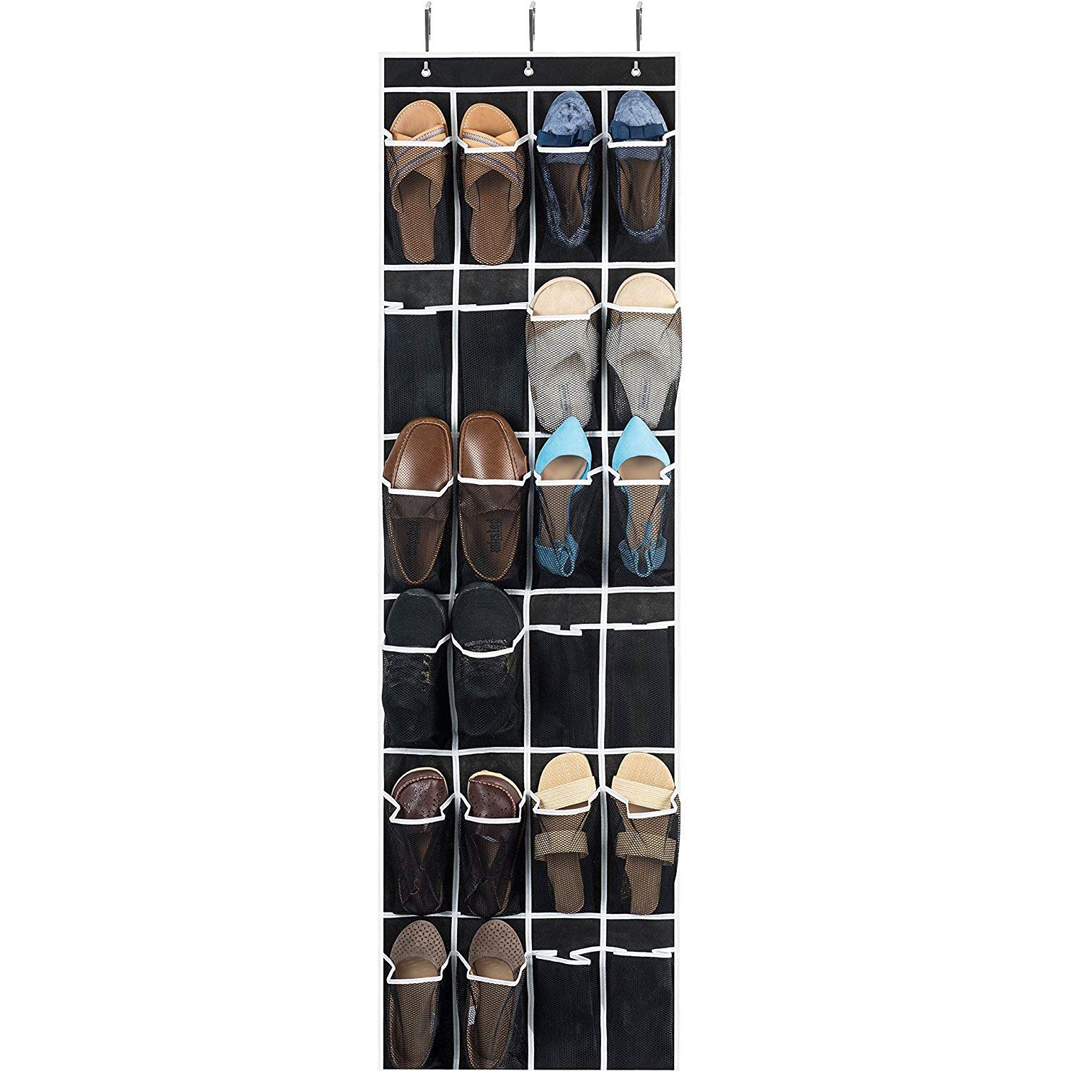 ZOBER Over the Door Shoe Organizer - 24 Pocket Hanging Shoe Rack with Mesh Pockets for Shoes, Towels, Snacks & Toys - Space Saving Closet & Pantry Storage Solution for Home, Dorm & Office Organization