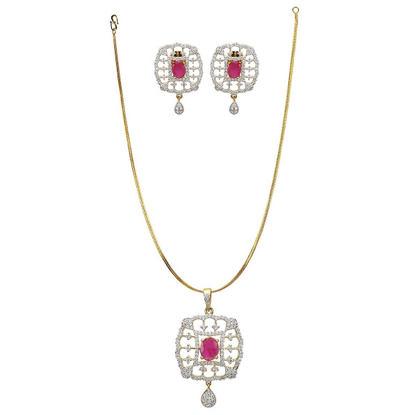 22k Gold Plated CZ Diamond Pendant & Earrings Set for Women | Elegant Necklace Jewelry Gift for Birthday, Anniversary & Valentine's Day | Perfect for Parties, Weddings & Special Occasions