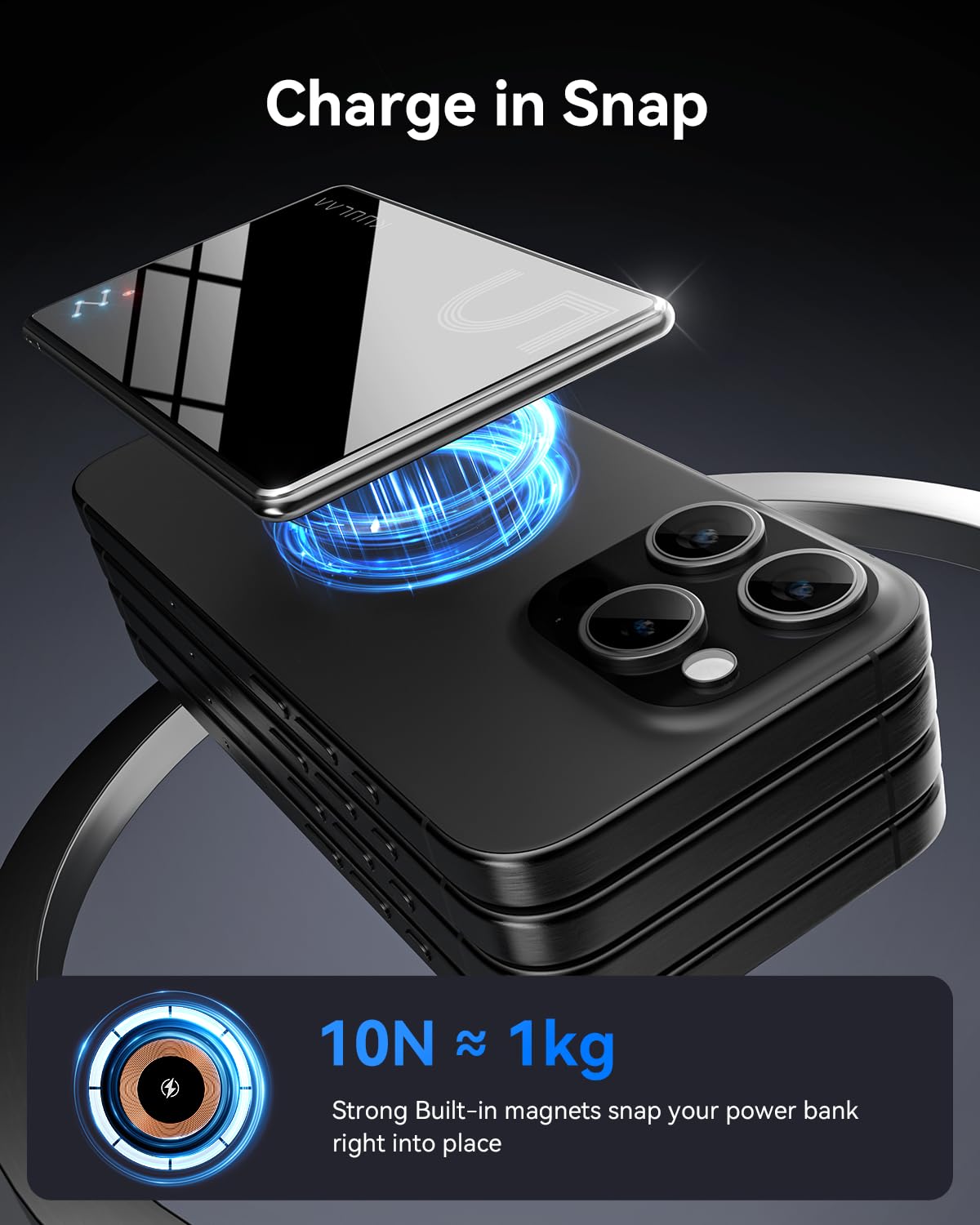 Magnetic Wireless Power Bank 5000mAh - Slim Portable Charger with PD Fast Charging & USB-C | Compatible with iPhone 16/15/14/13/12 Pro & Samsung Galaxy | Magsafe Battery Pack | Perfect for Travel, Office & Outdoor Adventures (Black)