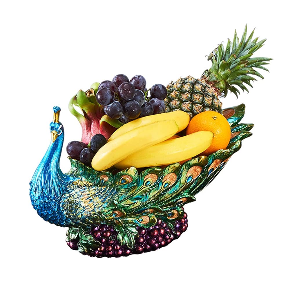 Hand Carved Resin Peacock-Shaped Fruit Tray - 44x26x26cm Decorative Animal Desktop Snack Serving Dish for Candy, Dried Fruits & Nuts Storage | Perfect for Home Decor, Party Snack Display and Gift Giving
