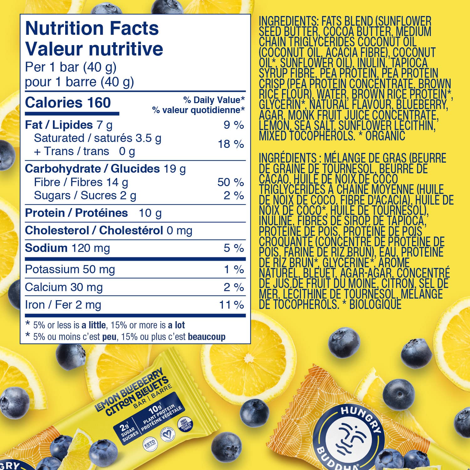 Hungry Buddha Bars - Vegan Protein Bars, Low Sugar, Gluten Free, Keto Friendly, Peanut Free - Plant Based Nutrition Snacks - 12 Pack (Lemon Blueberry) - Perfect for Workouts, Hiking & Healthy On-the-Go Snacking