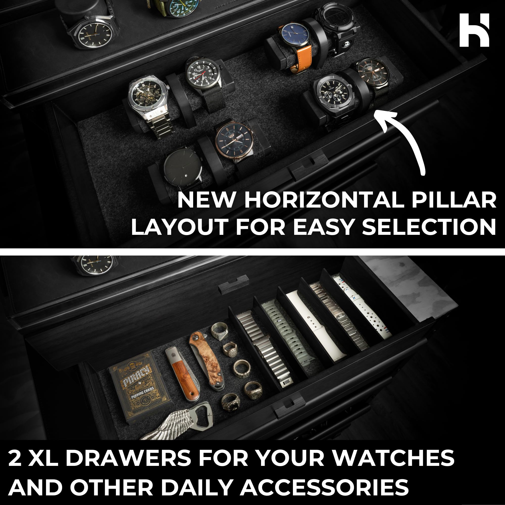 Holme & Hadfield Premium 17-Slot Wooden Watch Display Case - Extra Large Handcrafted Men's Watch Organizer Box with Two Drawers - Luxury Watch Storage for Collectors - Perfect Birthday Gift for Watch Enthusiasts - Ideal for Home, Office, or Jewelry Store Display