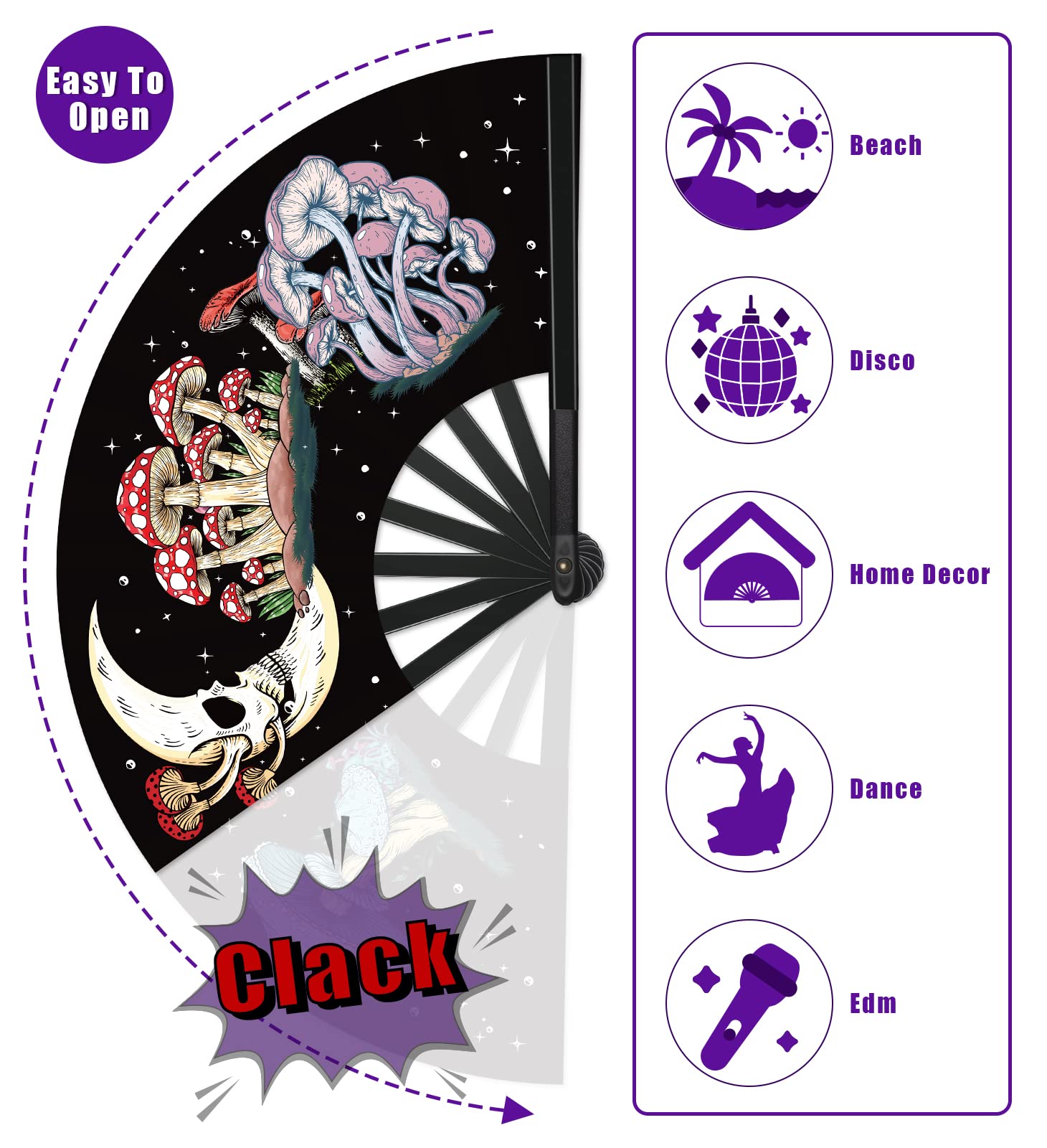 EDM Rave Fan - Large Folding Clack Fan for Halloween, Music Festivals & Parties | Perfect for EDM Events, Costume Accessories & Dance Performances