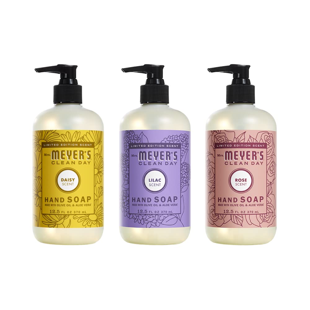 Mrs. Meyer's Clean Day Spring Scent Variety Pack - Lilac, Daisy & Rose Scented Hand Soap & Cleaning Products | Fresh Floral Home & Kitchen Use