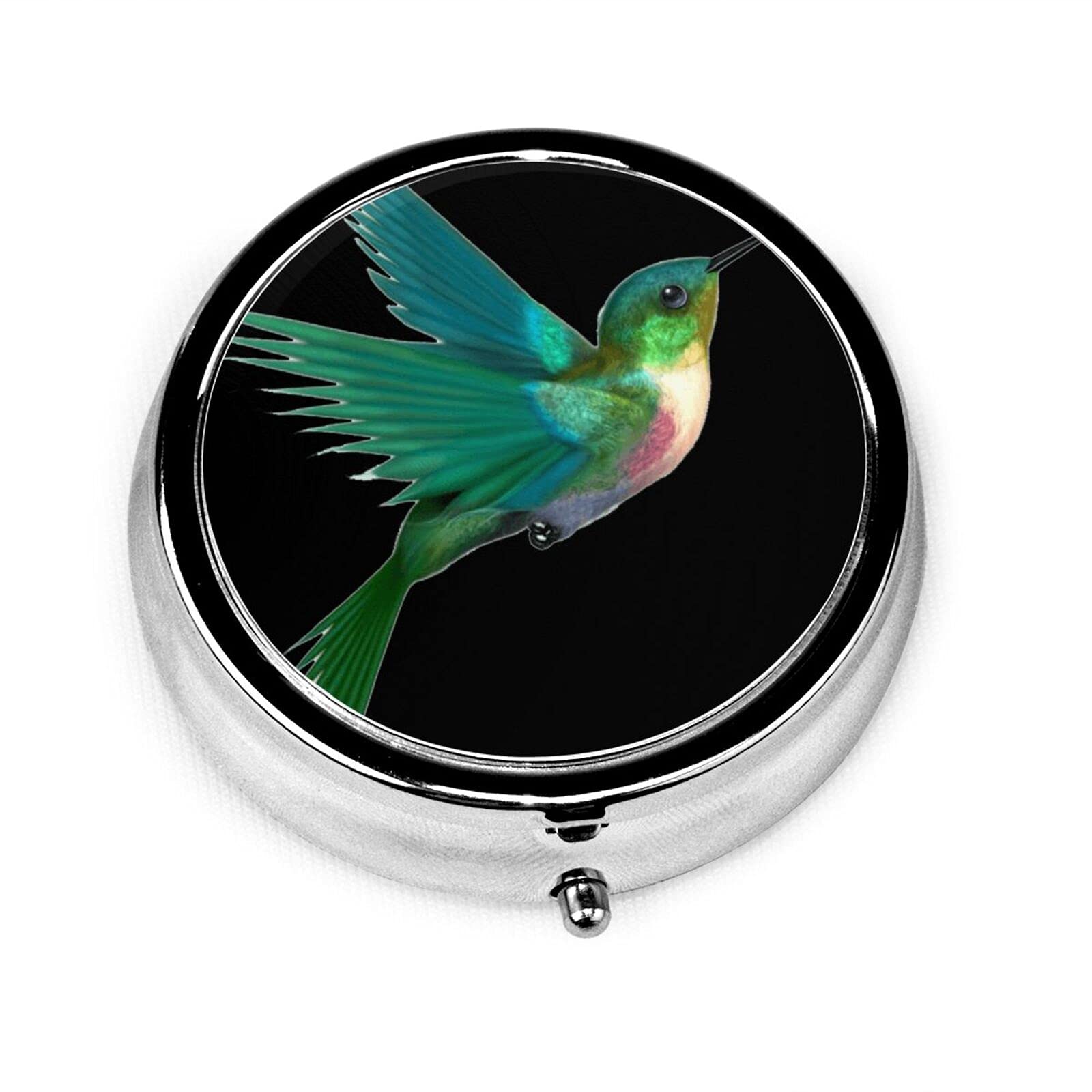 Hummingbird Printed Small Metal Medicine Box - Mini Portable Travel Pill Organizer & Vitamin Storage Case - Perfect for Travel, Home, and Daily Use