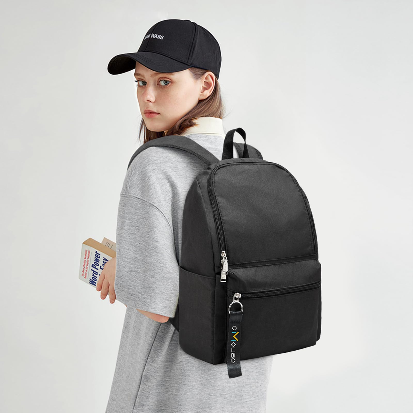 OMOUBOI Women's Black Backpack - 14 Inch Airline Approved Carry On Bookbag, Waterproof Lightweight Daypack for Gym, Work, School & Travel | Durable Casual Backpack for Everyday Use