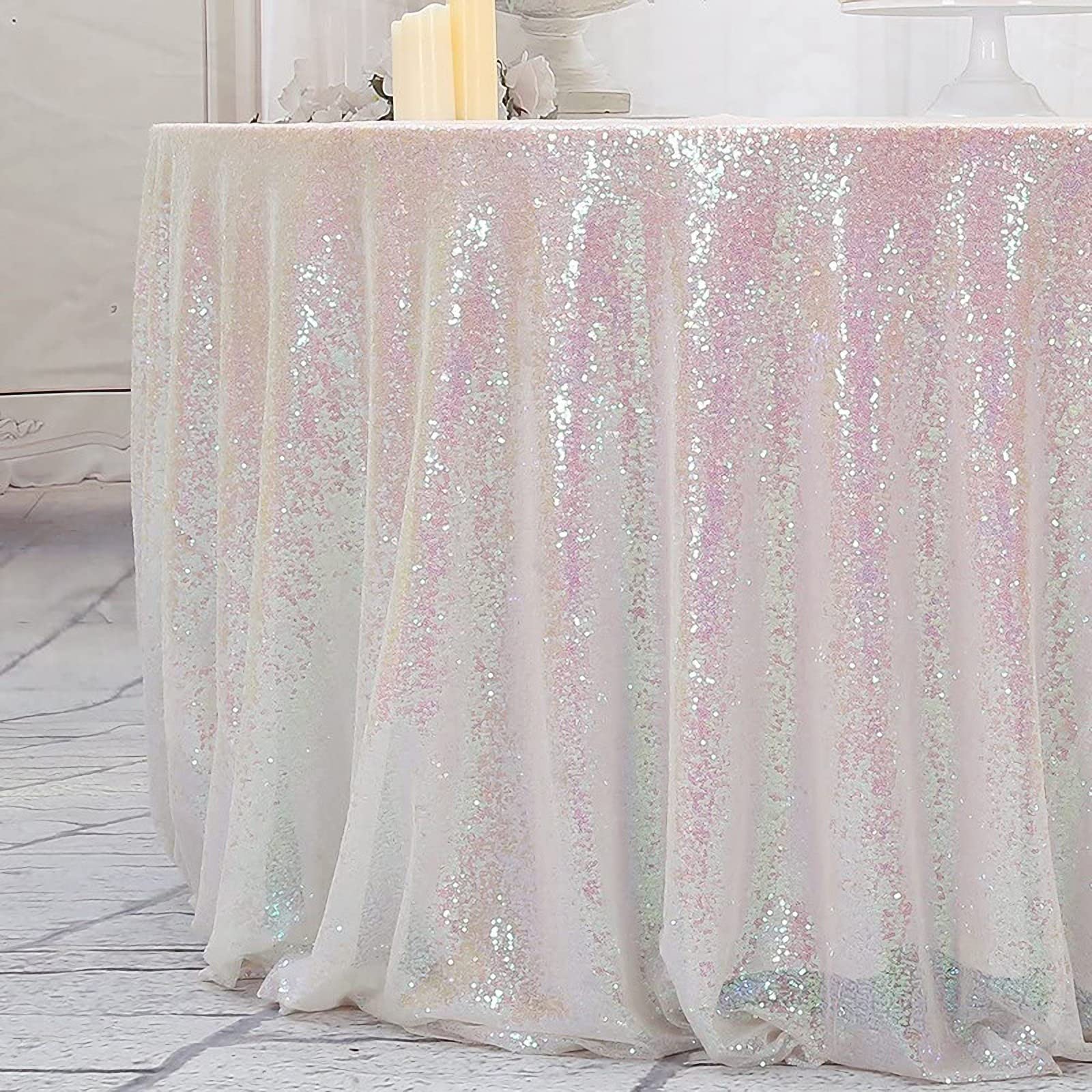 Iridescent Sequin Tablecloth 70 Inch Round - Sparkly Glitter Table Cover for Wedding, Bridal Shower, Birthday Party & Prom Decorations - Elegant Round Table Overlay for Special Events & Celebrations