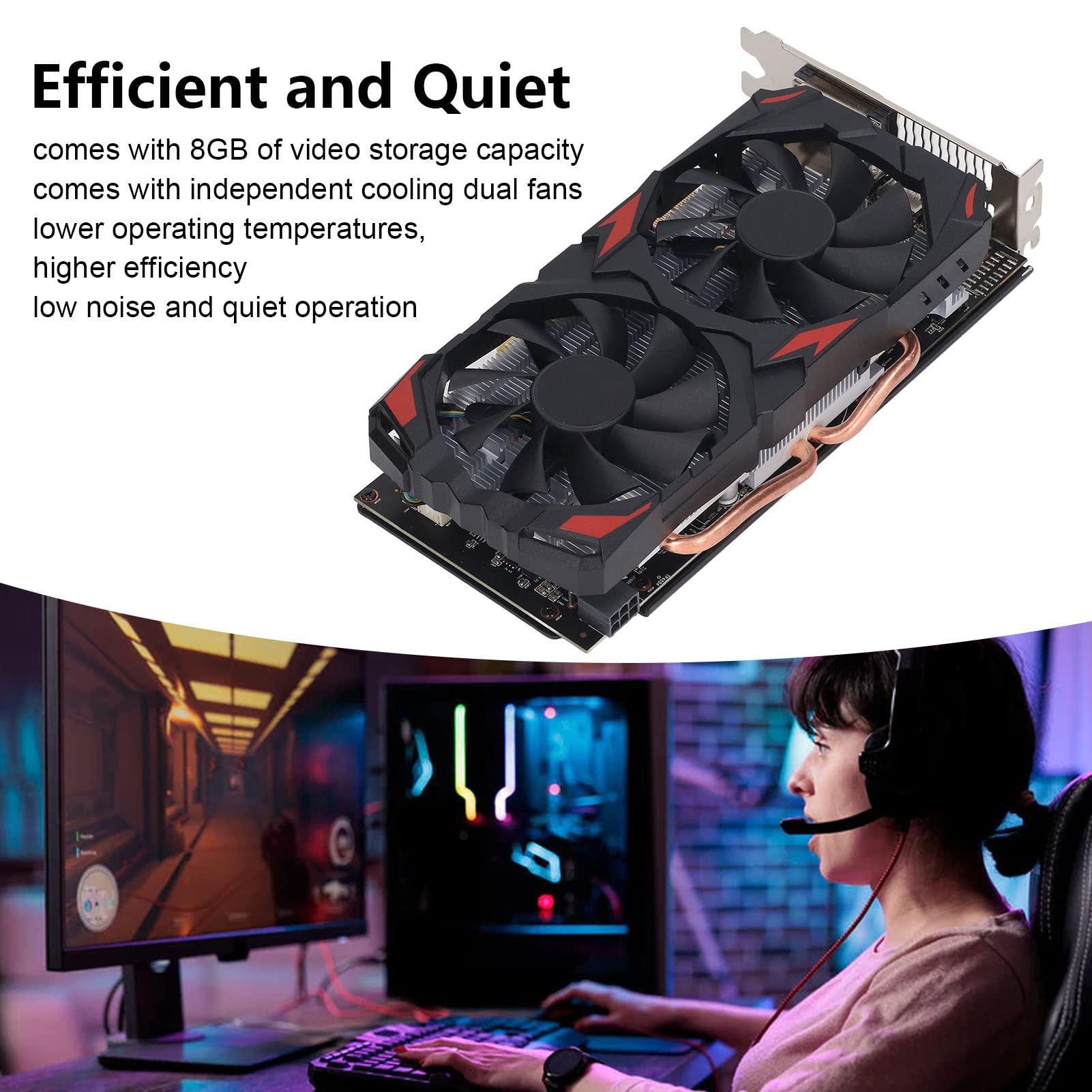 8GB DDR5 256-Bit RX 580 Gaming Graphics Card with Dual Fans - High Performance Desktop PC Video Card for 4K Gaming, Streaming & VR | Perfect for Fortnite, Call of Duty & Esports