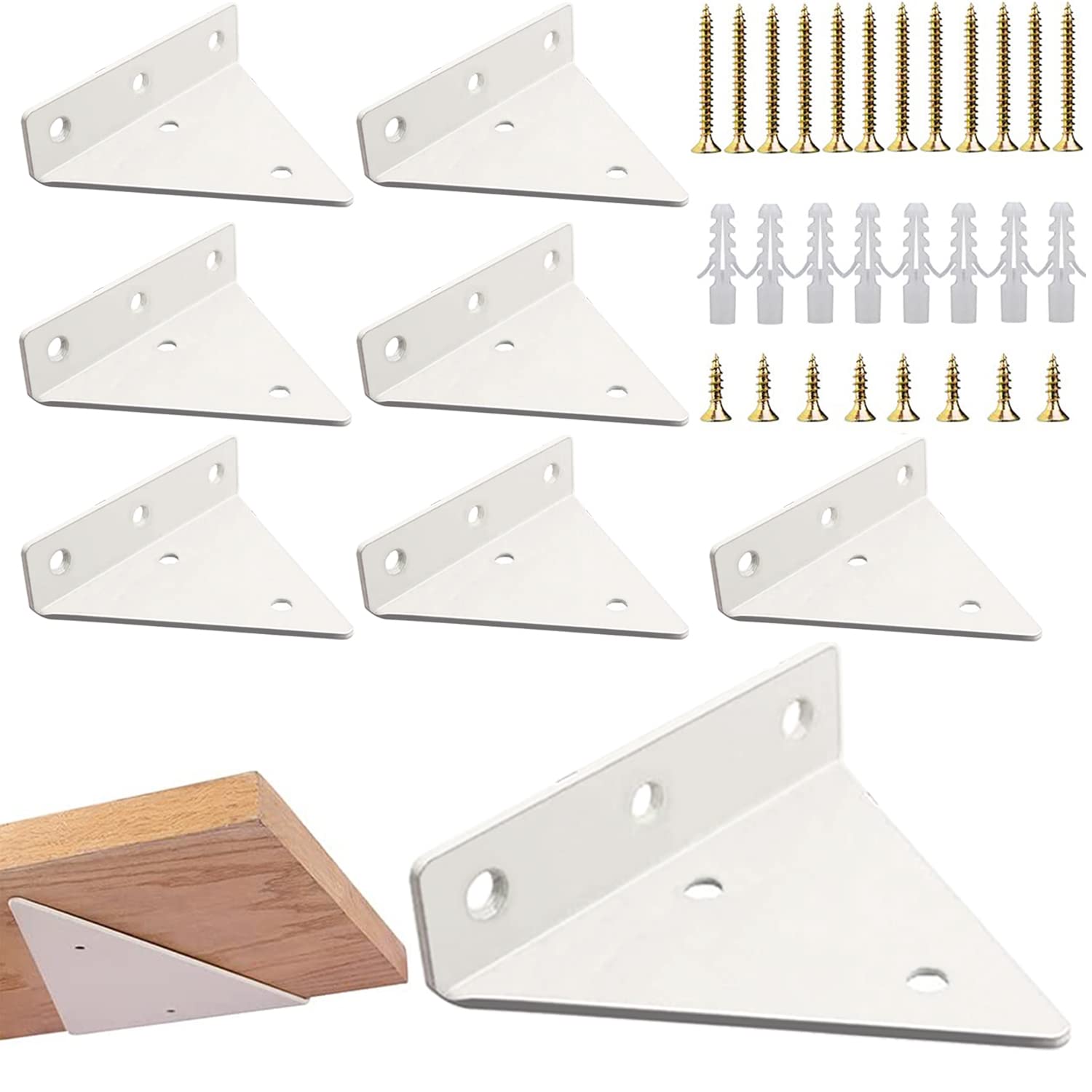White Floating Shelf Brackets 8-Pack - 4x3 Inch Wall Mounted for Wood Shelves - Home & Office Decor