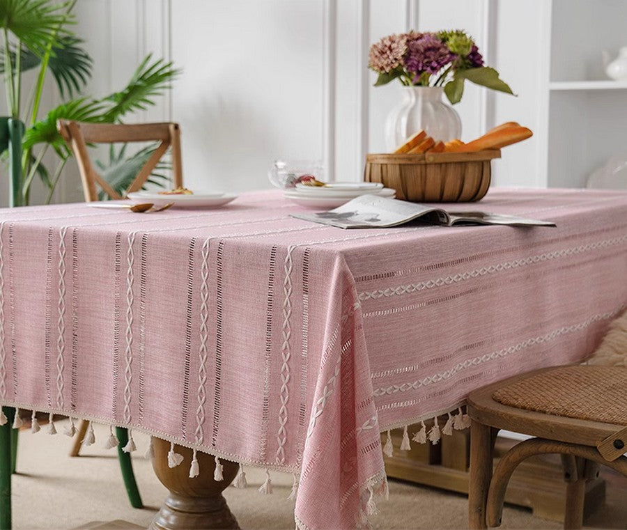 Modern Pink Rectangular Tablecloth - Cotton Linen Blend Kitchen Table Cover for Oval & Rectangle Tables - Farmhouse Dining Room Decor for Everyday Use & Special Occasions