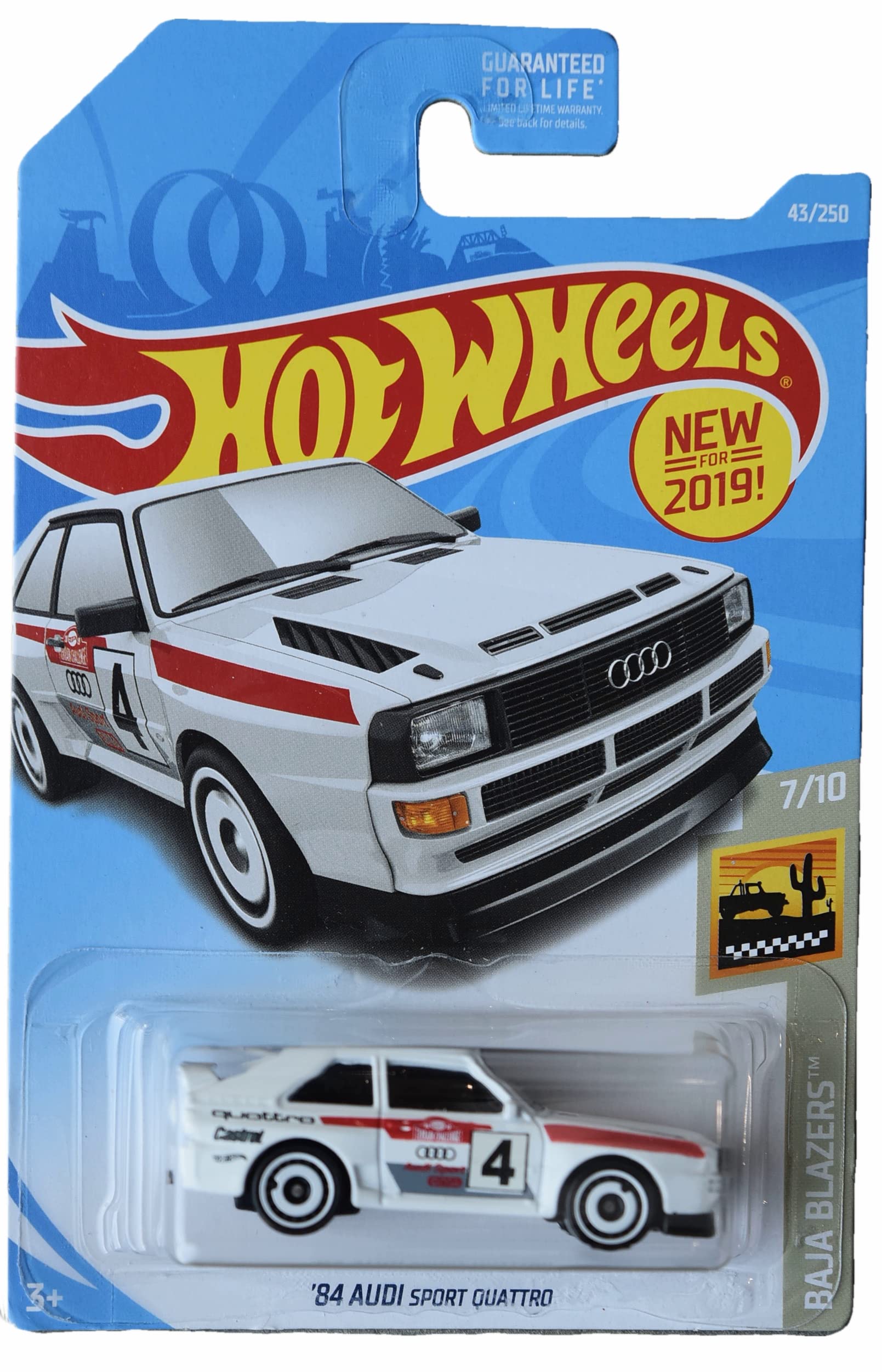 Hot Wheels '84 Audi Sport Quattro Diecast Car - White Baja Blazers 7/10 Scale Model for Collectors & Kids - Perfect for Display, Gifts & Racing Play