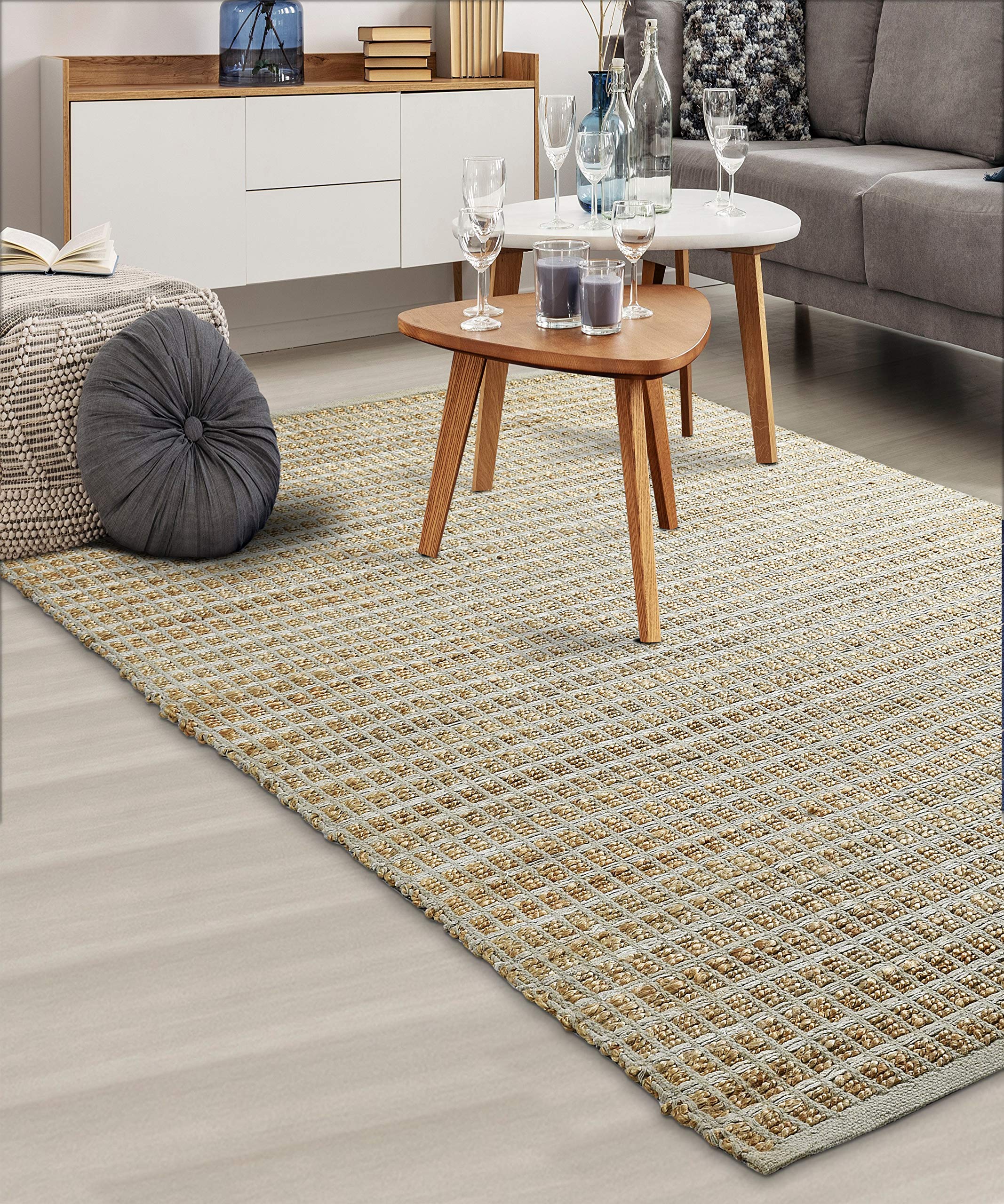 LR Resources 5x7 Grey Natural Fiber Area Rug - Handwoven Jute & Cotton for Living Room, Bedroom, Dining Room - Eco-Friendly Home Decor