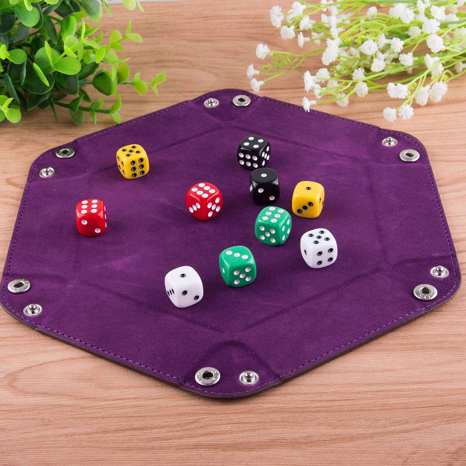 Hexagon Dice Tray Set - 4 Folding PU Leather Trays for DND, RPG Games - Dungeons & Dragons Accessories