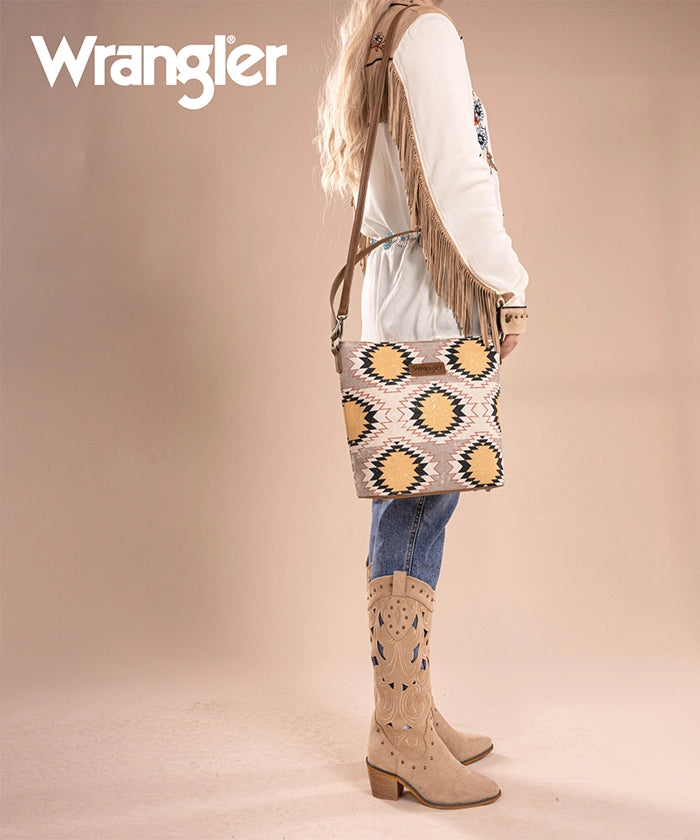 Wrangler Dual-Sided Print Canvas Shoulder Bag for Men & Women - Stylish Crossbody Purse for Travel, Work, and Everyday Use