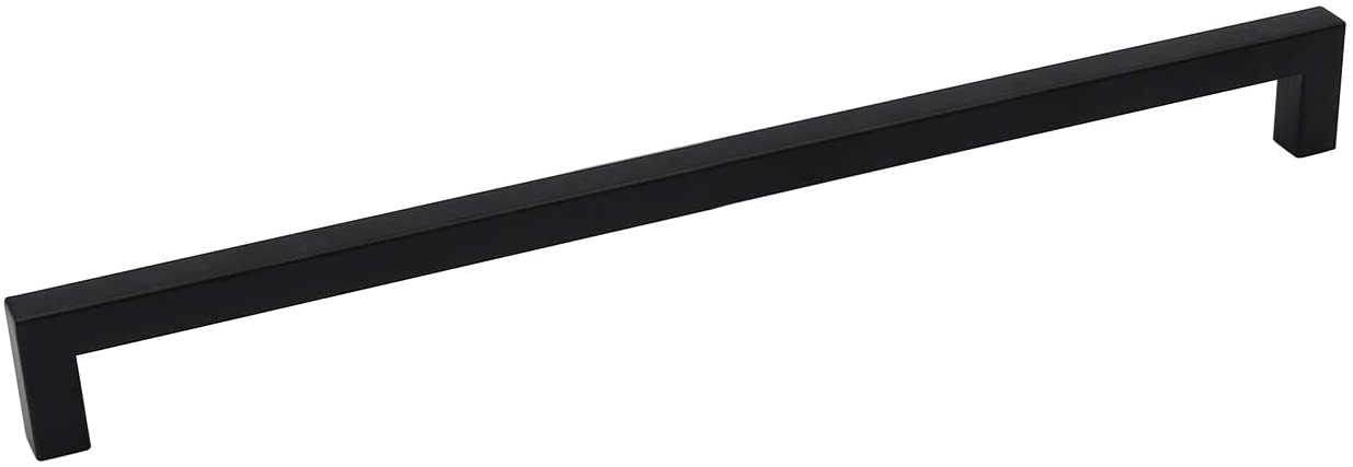 2-Pack Black Square Cabinet Pulls - 12-3/5 Inch Hole Center, Stainless Steel Modern Drawer Handles for Kitchen & Bathroom Cabinets - Durable Hardware for Home Renovation & DIY Projects