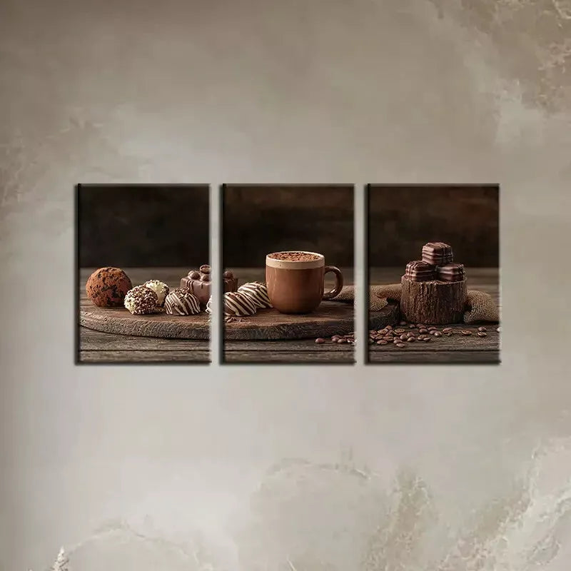 3-Piece Abstract Chocolate & Coffee Wall Art Set - Framed Canvas 50x70cm - High Quality Print - 100% Australian Made - Ready to Hang - Perfect for Kitchen, Cafe & Home Decor
