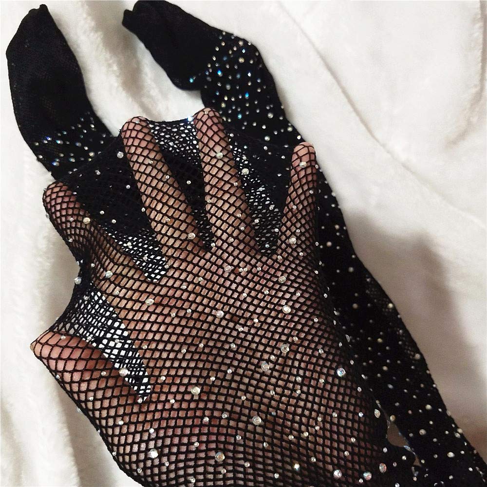 Kids Mesh Tights with Rhinestones - Black Fishnet Stockings for Toddler Girls 2-7Y, Party & Dress Up