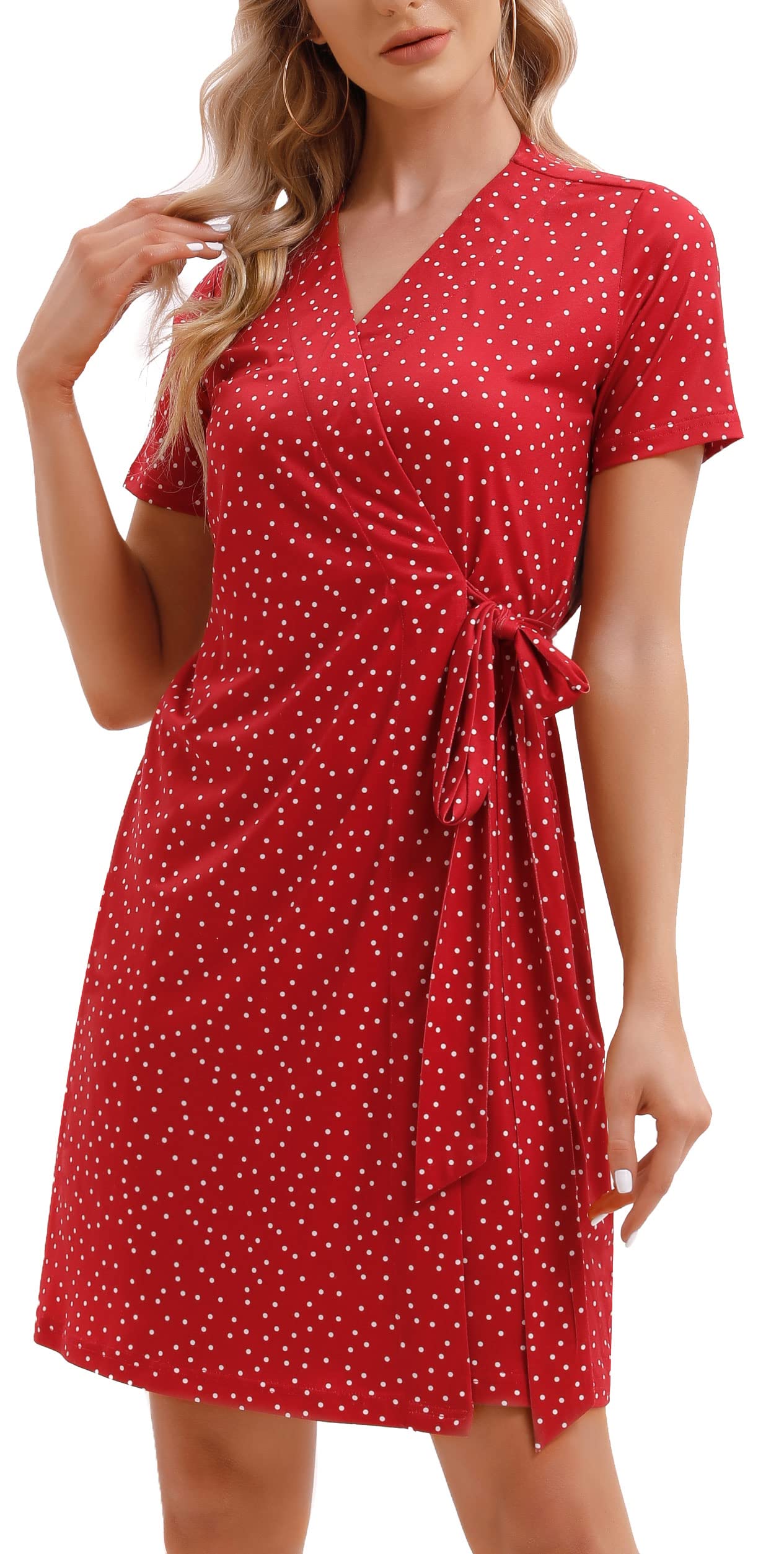 Healthyoga Floral Wrap Dress for Women with Pockets - Tie Waist Midi Summer Dress for Beach, Party & Casual Wear | Sexy V-Neck Boho Maxi Dress for Vacation, Date Night & Outdoor Events
