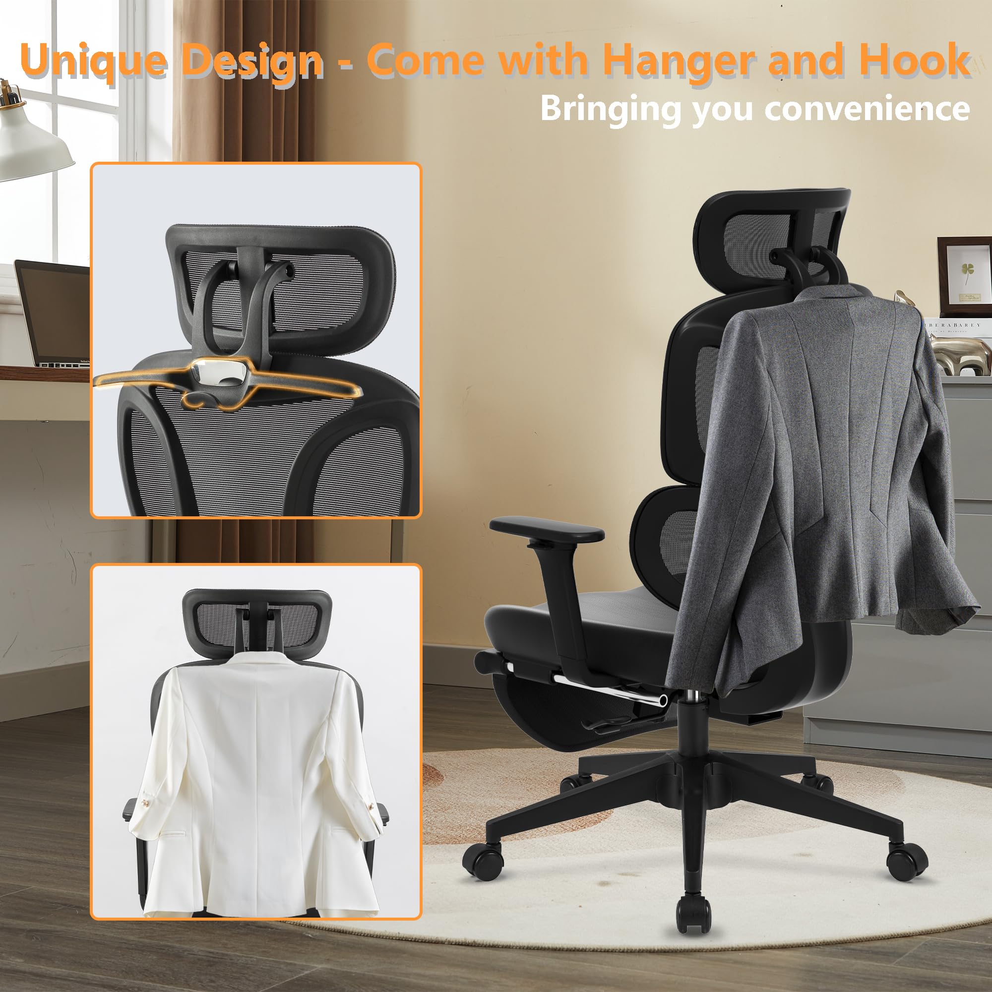 FLEXISPOT Big and Tall Ergonomic Mesh Office Chair - Adjustable Computer Desk Chair with Footrest, Lumbar Support & 360° Swivel - Black Mesh Executive Chair for Home Office & Gaming Setup