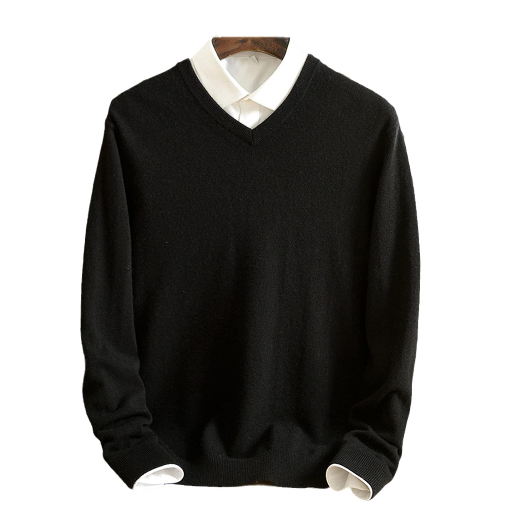 Premium Men's Pure Cashmere V-Neck Sweater - Soft Winter Warm Thick Knit Pullover for Business Casual & Office Wear - Solid Color Luxury Sweater for Men - Perfect for Work, Dates & Holiday Gatherings