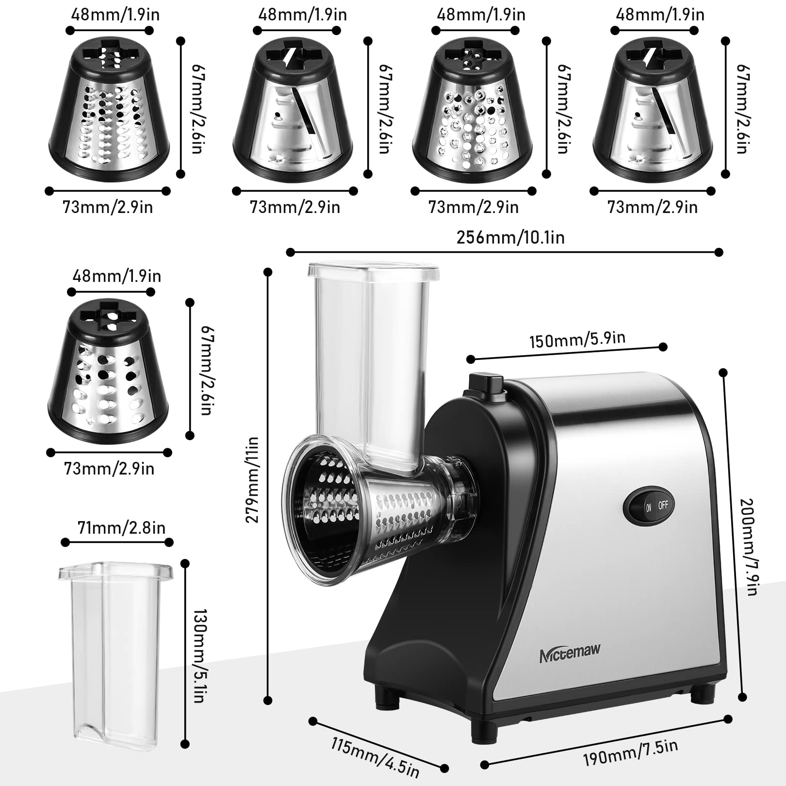 250W Electric Cheese Grater & Slicer - 5-in-1 Professional Kitchen Appliance for Block Cheese, Vegetables, Carrots & Zucchini - Perfect for Salads, Pasta, Pizza & Meal Prep