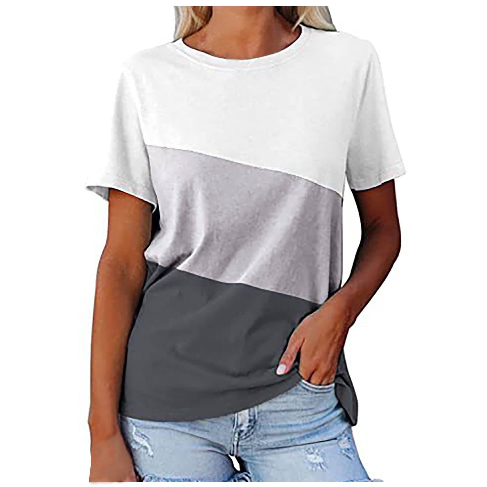 Trendy Women's Short Sleeve Color Block Tee - Summer Casual & Dressy Top for Outings