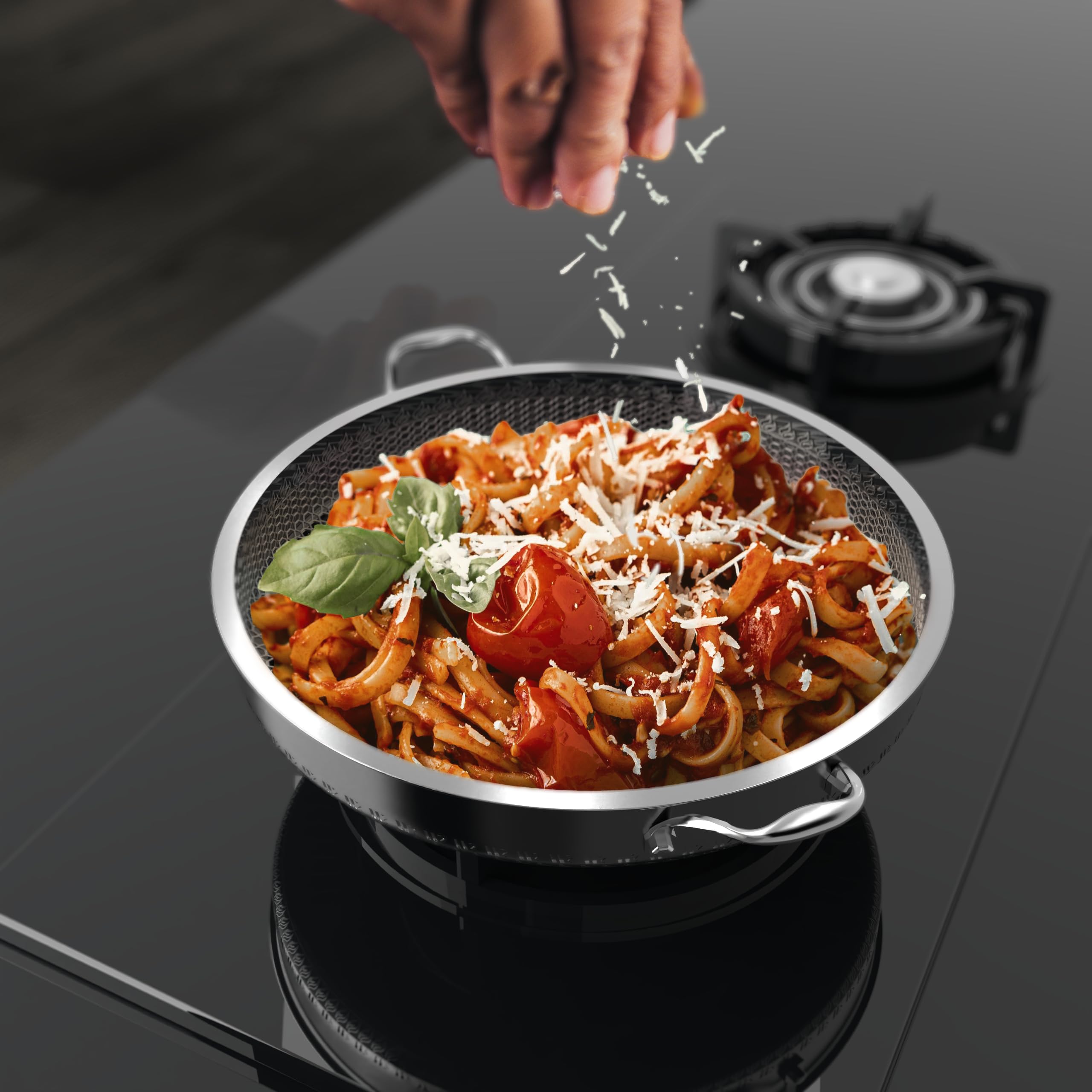 **316L Stainless Steel 7QT Hexagon Nonstick Saute Pan with Lid – PFOA Free, Oven & Dishwasher Safe – Ergonomic Dual Handles for Easy Cooking (12.5 Inches, Perfect for Stir-Fry, Sautéing & Frying)**