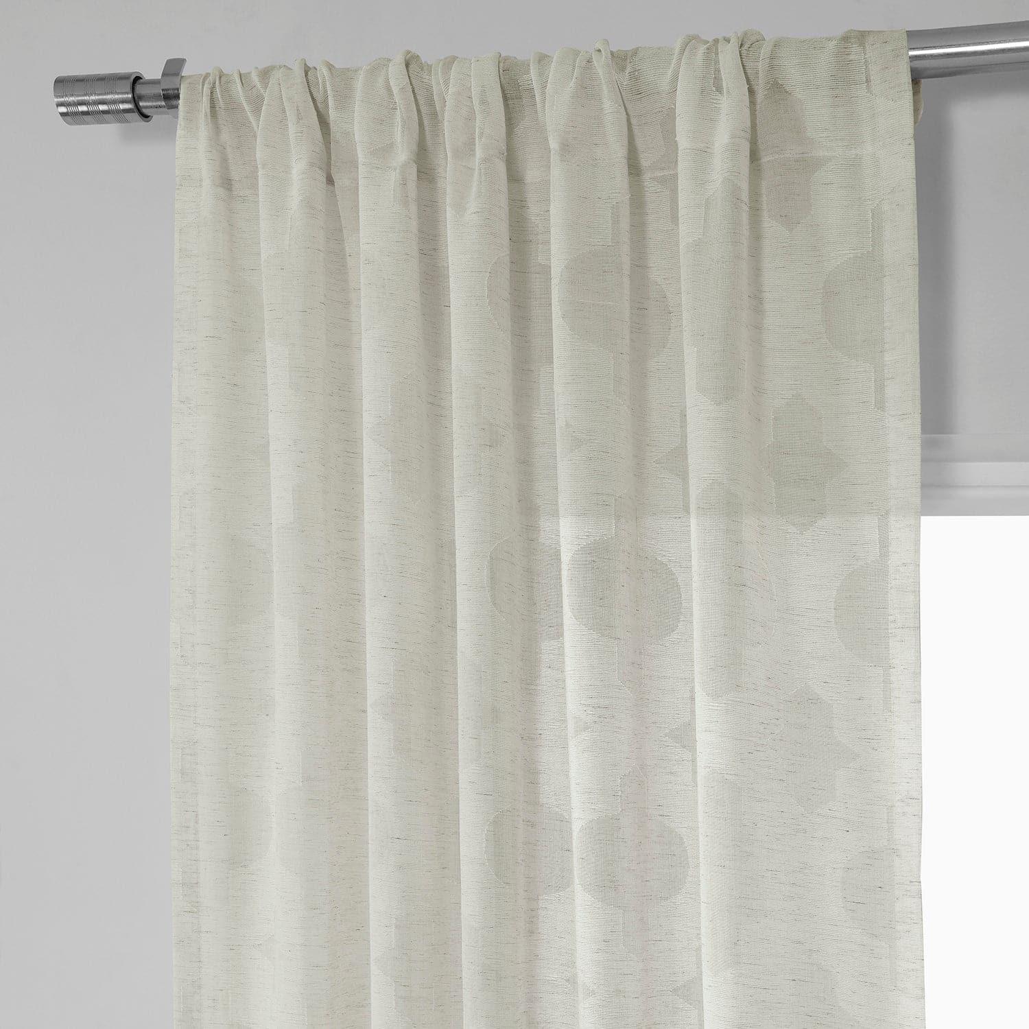 Calais Tile Cream Geometric Pattern Faux Linen Sheer Curtains for Living Room & Bedroom - Elegant Window Treatment for Home Decor