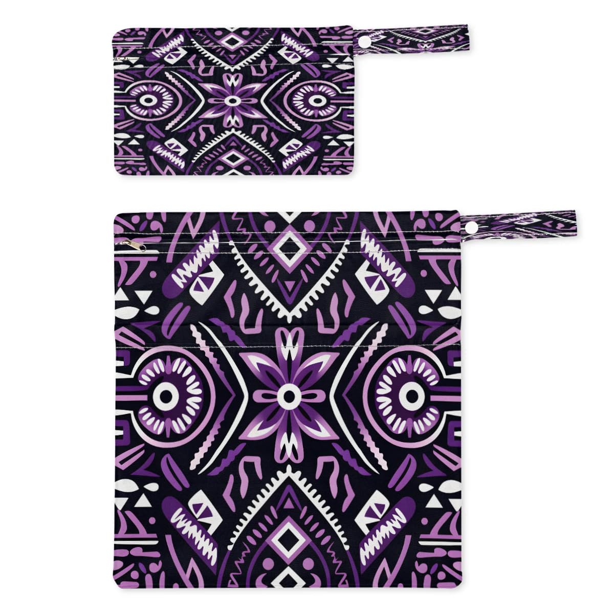 2-Pack Geometric Flower Wet Dry Bags - Waterproof Travel Laundry & Swimsuit Storage - Reusable Cloth Diaper Wet Bags for Beach, Pool, Gym, Yoga - Perfect for Swimsuits, Towels & Baby Essentials