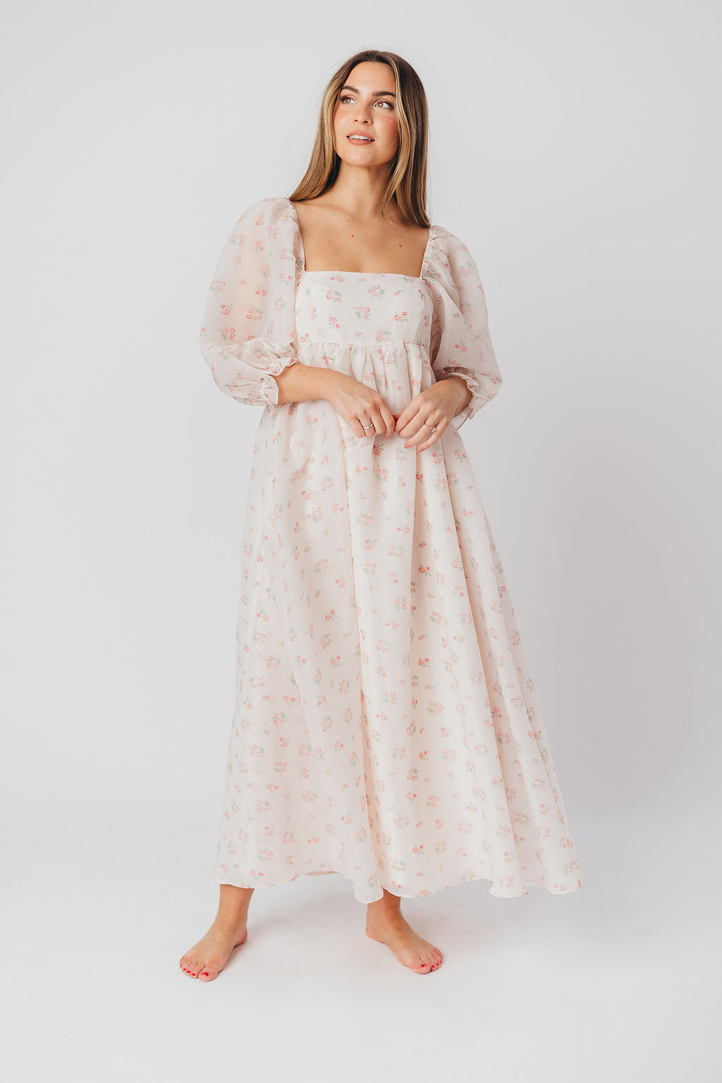 Mona Maxi Dress with Smocking - Blush Floral Print, Bump Friendly Maternity Dress, Inclusive Sizing S-3XL | Perfect for Weddings, Beach Vacations & Summer Outfits