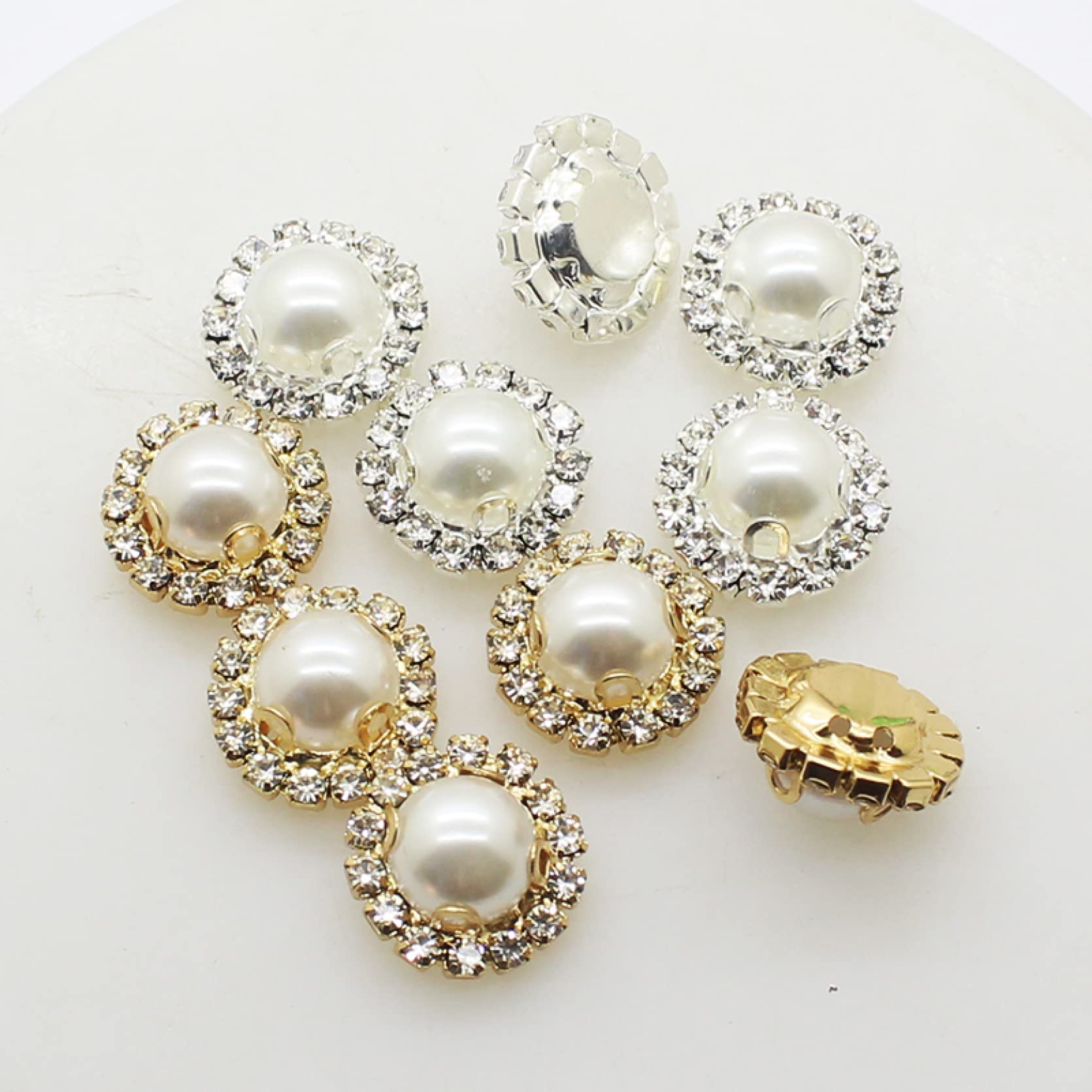 Fashion Pearl Rhinestones Buttons for DIY Sewing - 30Pcs Gold or Silver Shiny Decorative Buttons for Clothing, Handbags, Dresses & Craft Projects