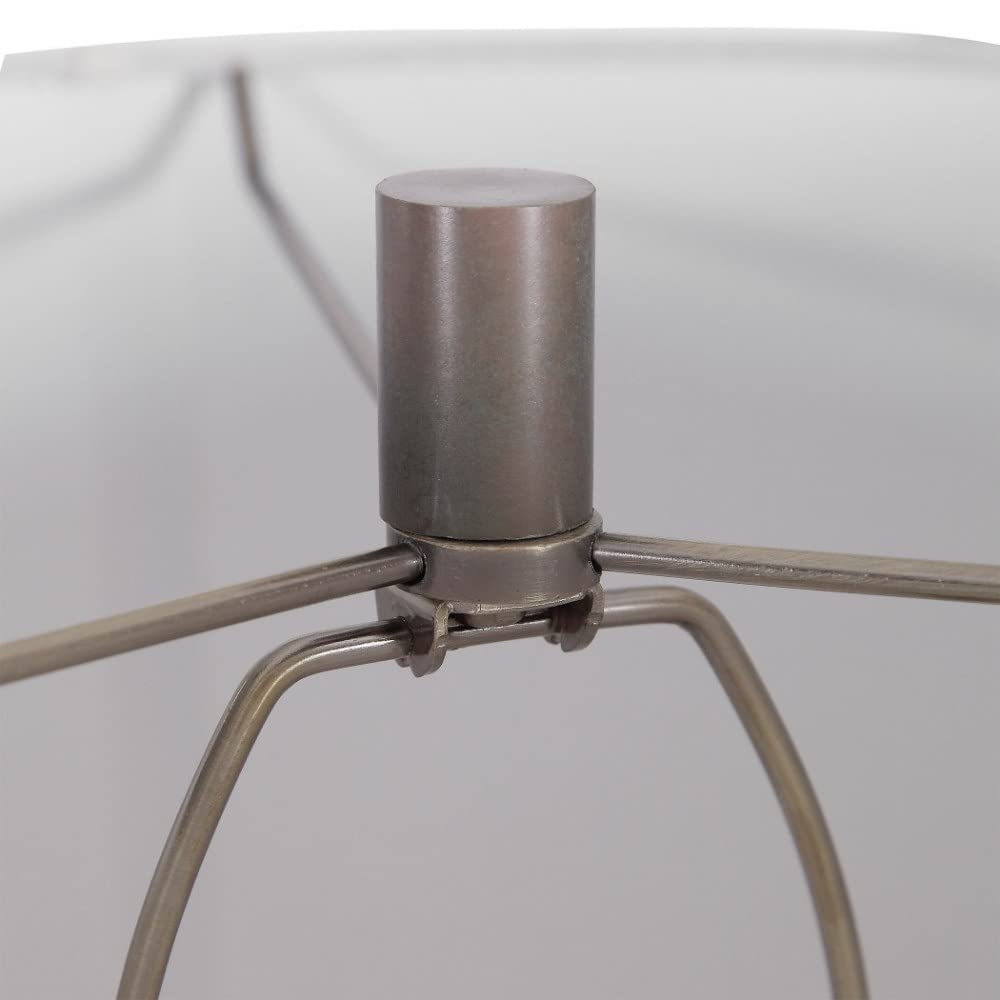 Fluted 1-Light Khalio Gun Metal Table Lamp with White Linen Drum Shade & 3-Way Switch - Modern Bedside Lamp for Living Room, Bedroom, or Office Decor