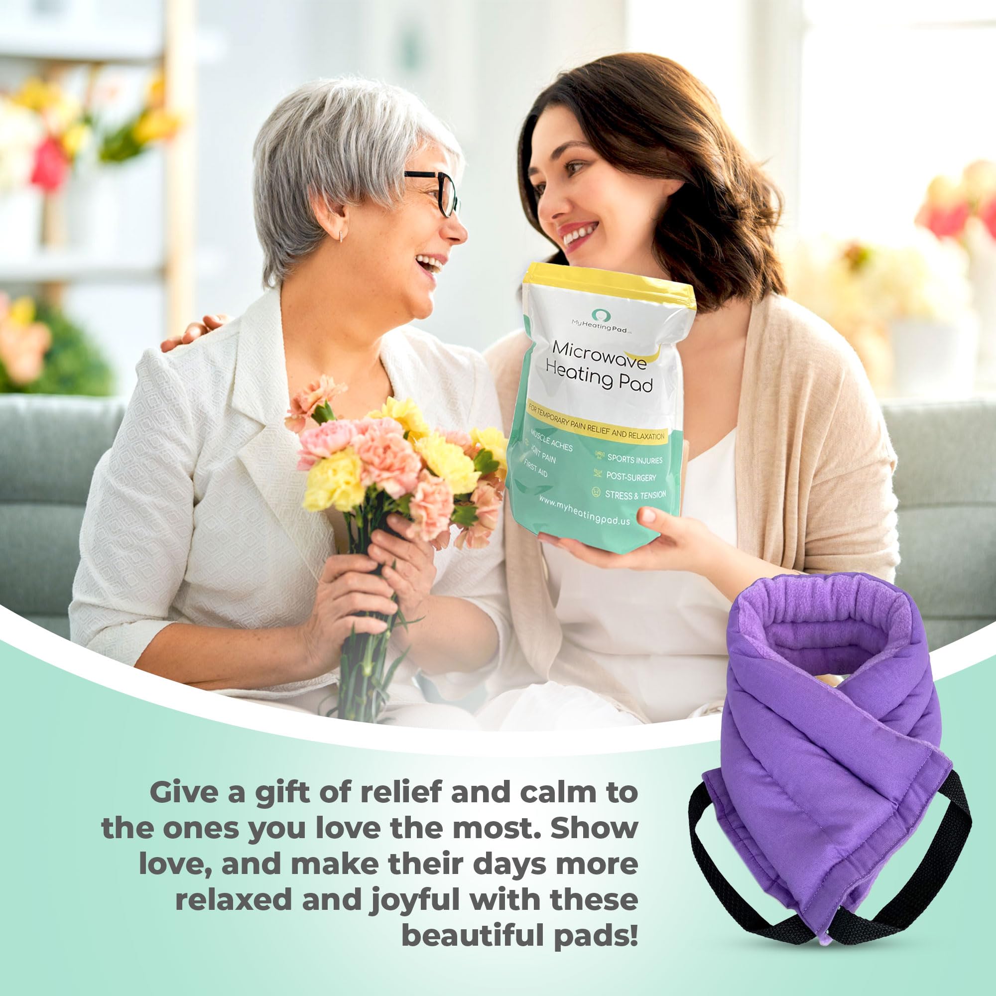 Microwave Heating Pads for Pain Relief - Moist Heat Therapy for Back, Neck & Shoulder Pain - Reusable Hot Pack for Muscle, Joint & Cramp Relief - Purple Microwaveable Heat Pad (Perfect for Home, Office & Travel Use)